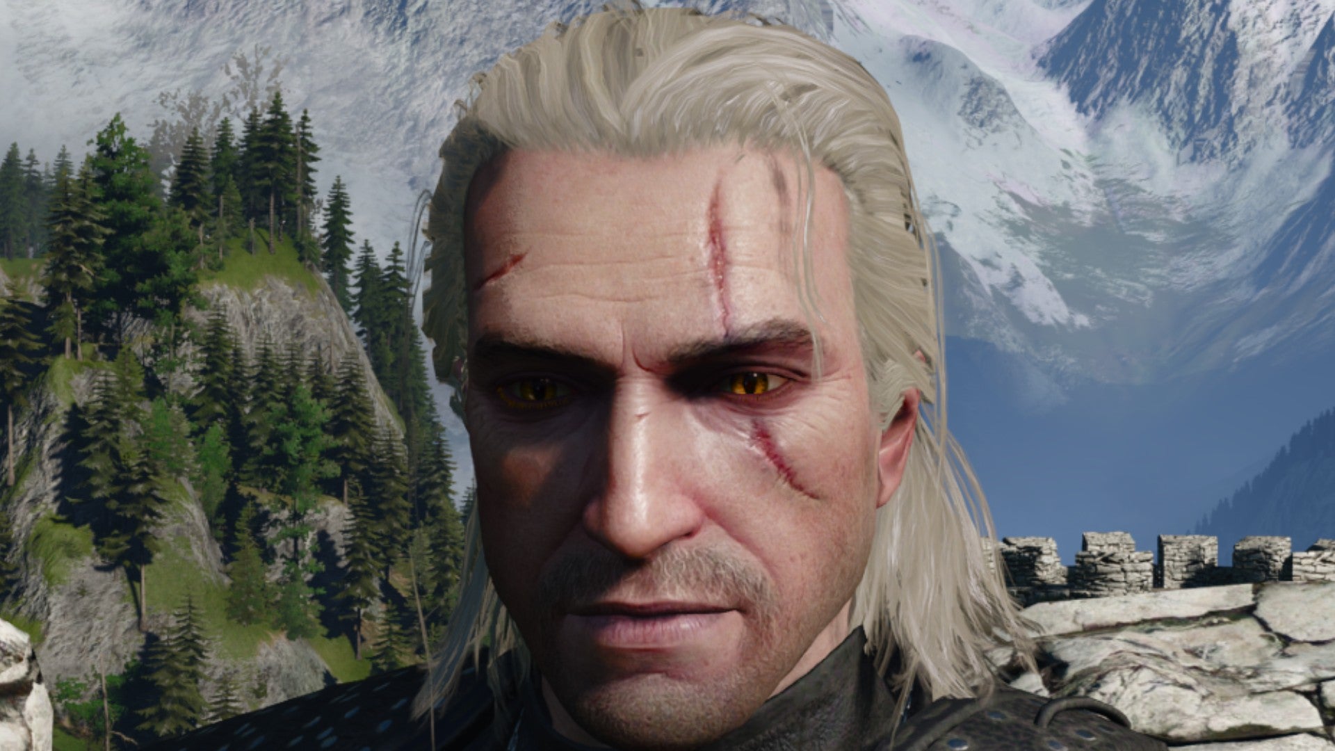 Imagen de Witcher 3 que muestra a Geralt con rastrojo.