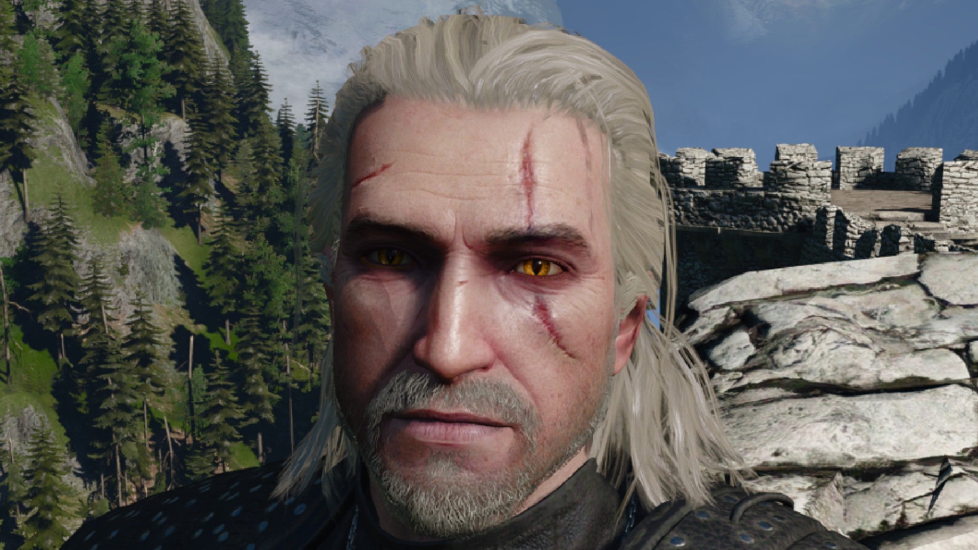 Imagen de Witcher 3 que muestra a Geralt con una barba prolija.
