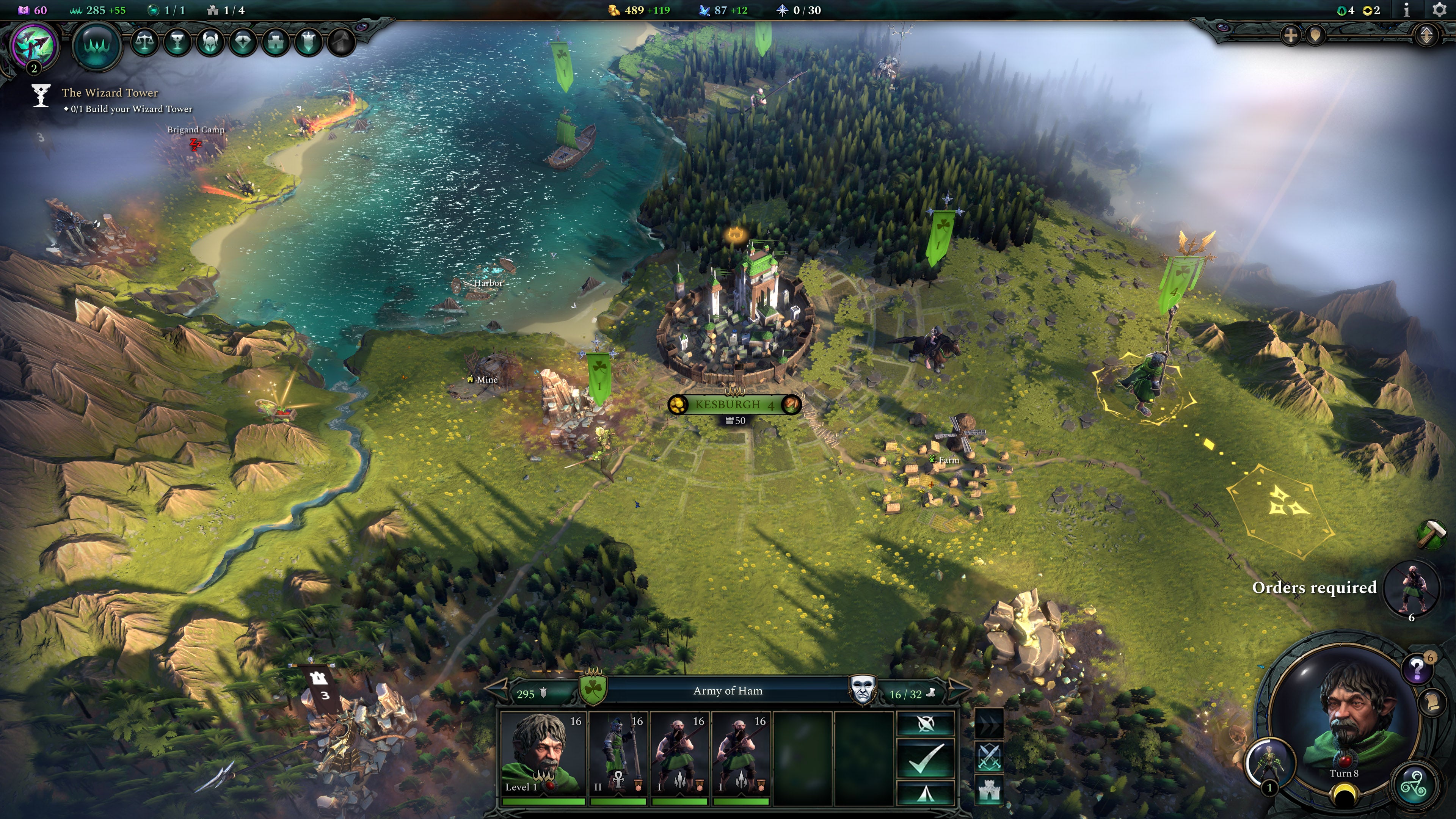 A lush green world with forests and lakes surrounding a city in Age Of Wonders 4