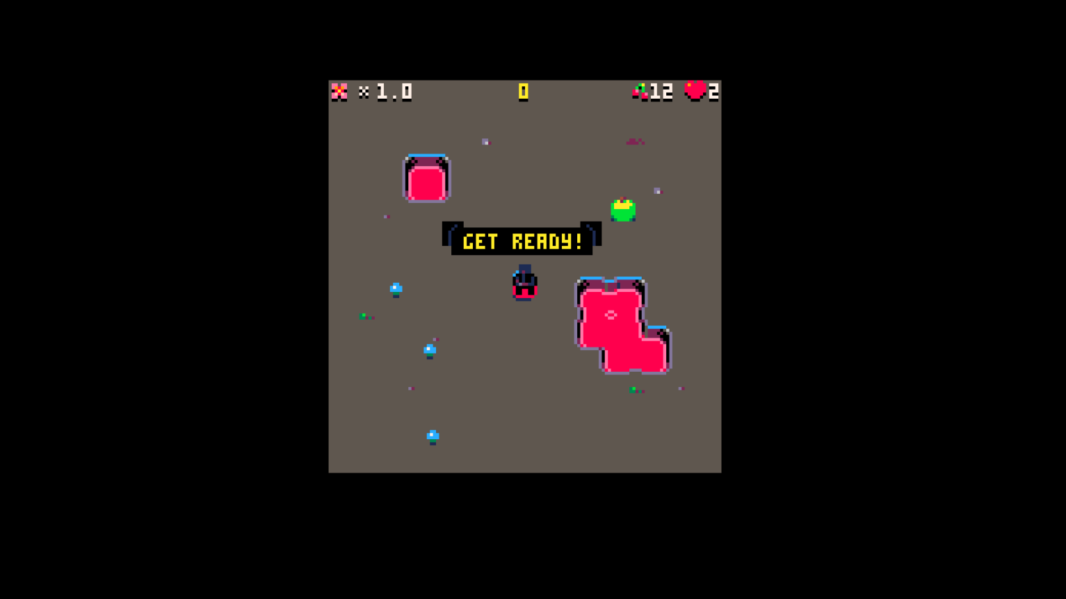 The Pico-8 game Worm Nom Nom featuring bright pink obstacles and a smaller pink square worm character.