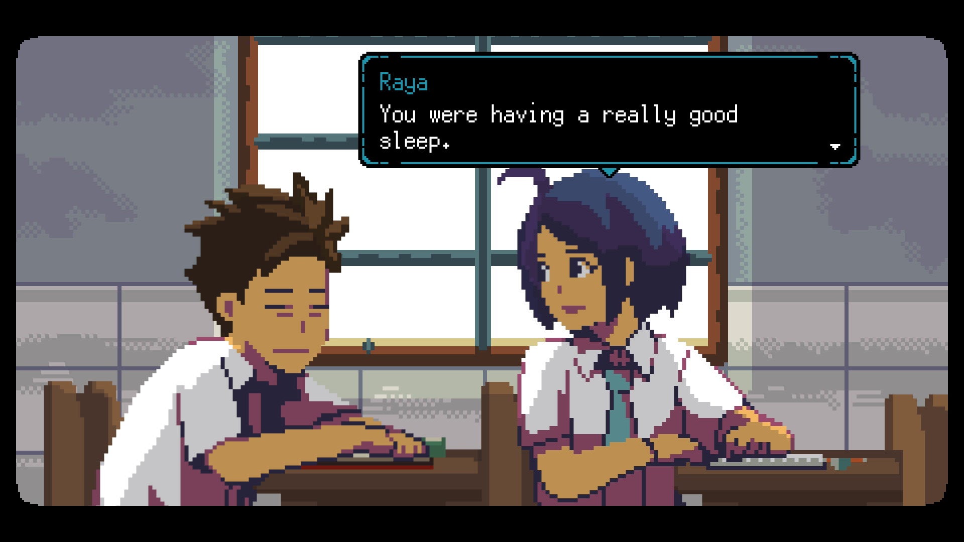 A sleepy school boy talks to his girlfriend in A Space For The Unbound