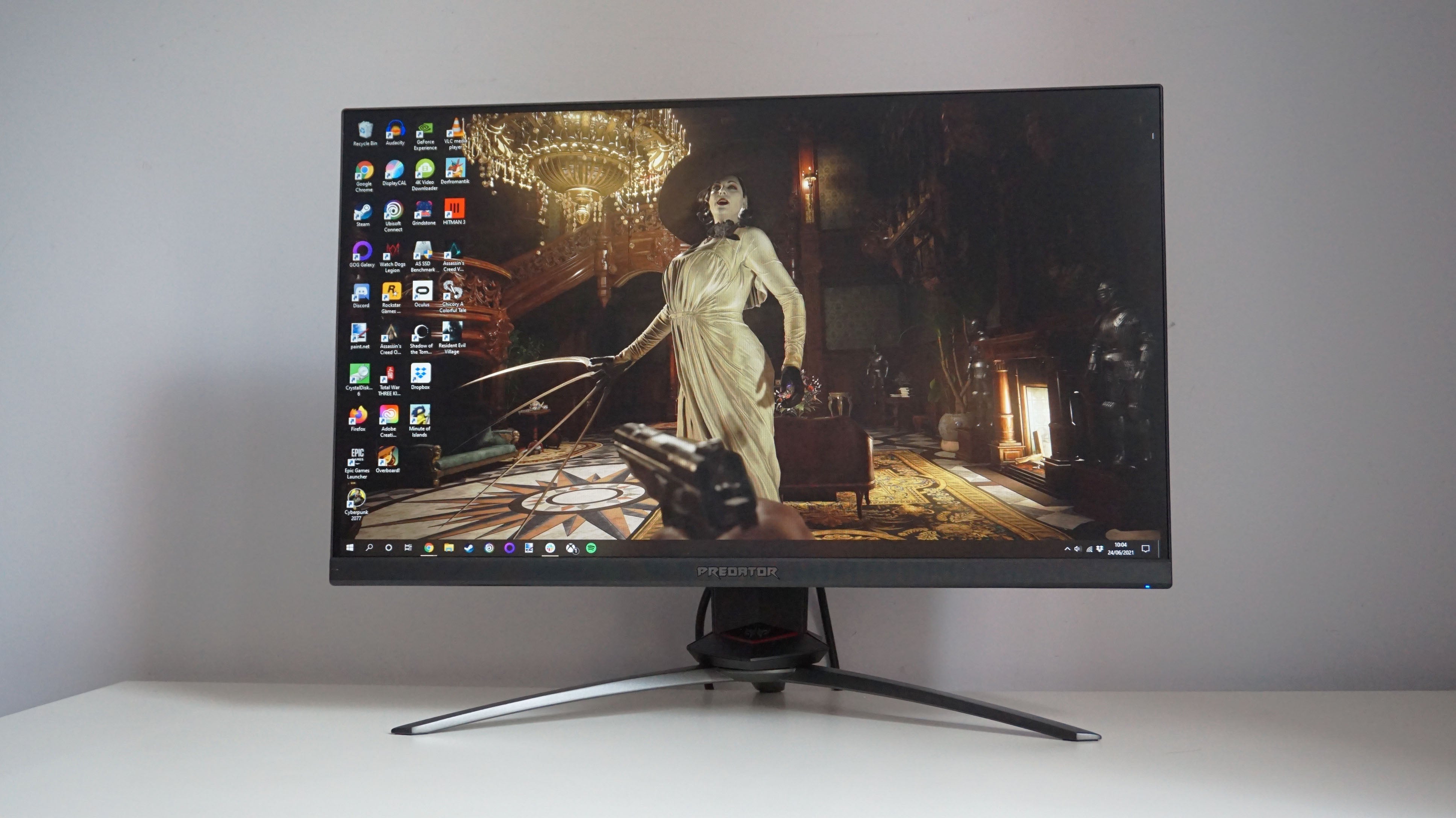The Acer Predator XB253Q gaming monitor on a white desk