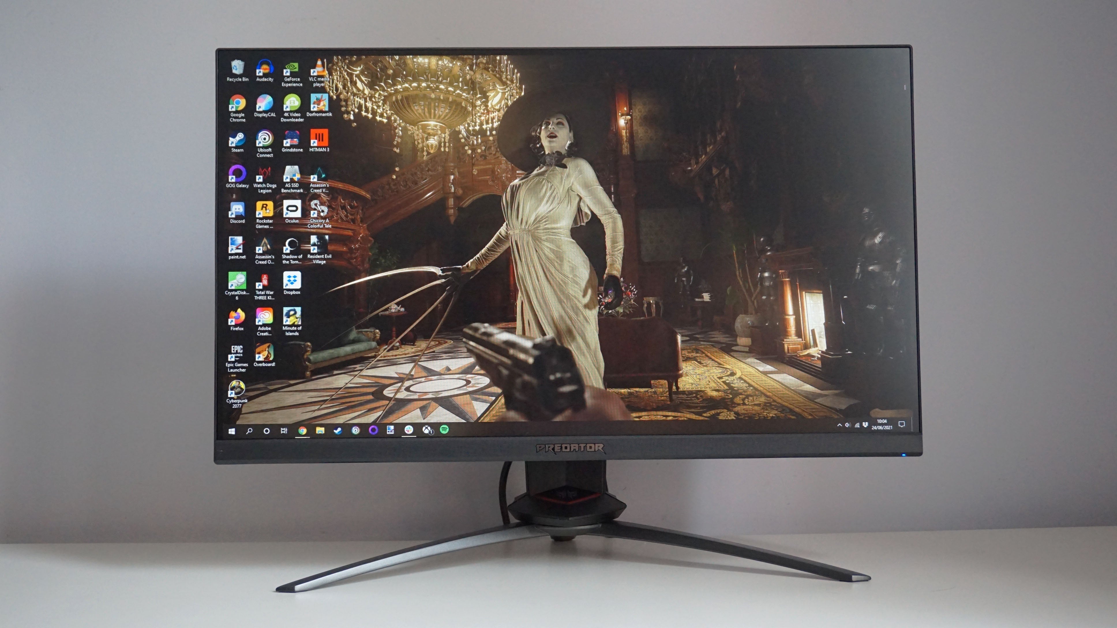 The Acer Predator XB253Q gaming monitor on a white desk