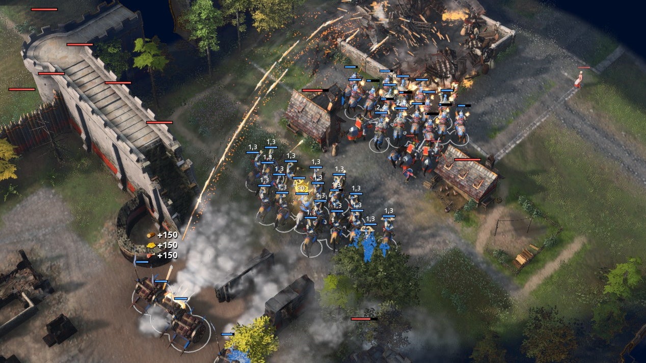 Cannons attack a village in Age Of Empires 4