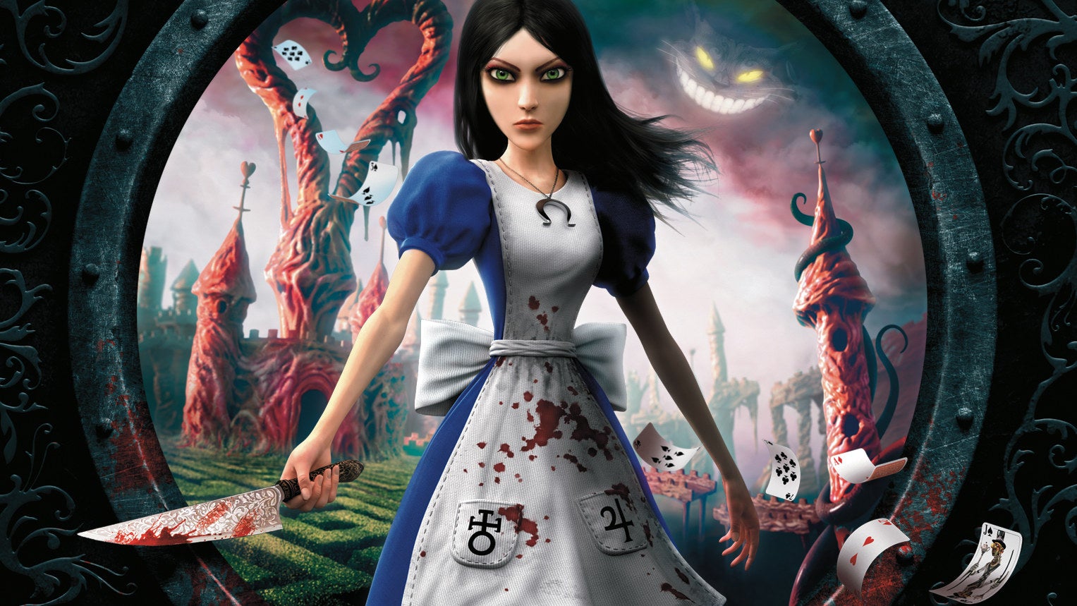 Alice with a knife on the Alice: Madness Returns box art.
