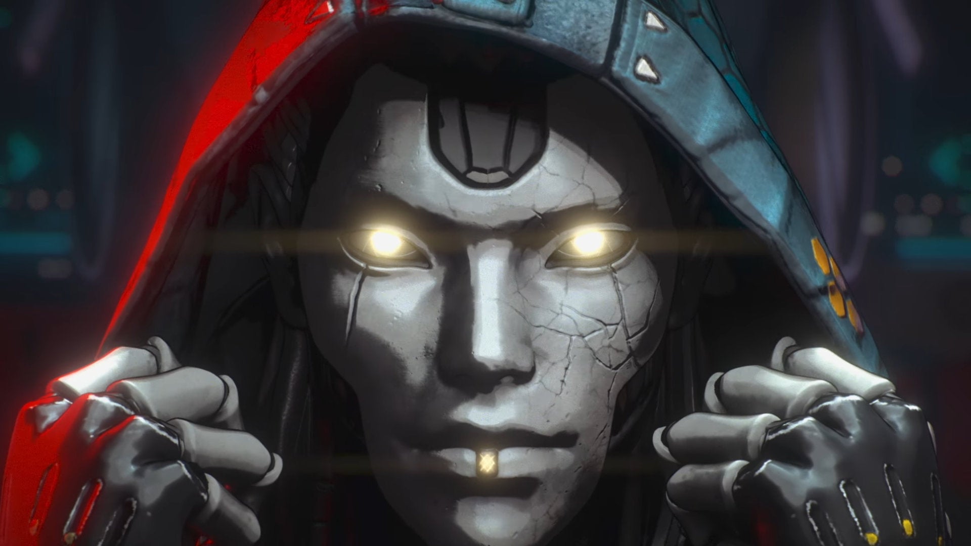 A close-up of Ash's face from an Apex Legends cinematic.
