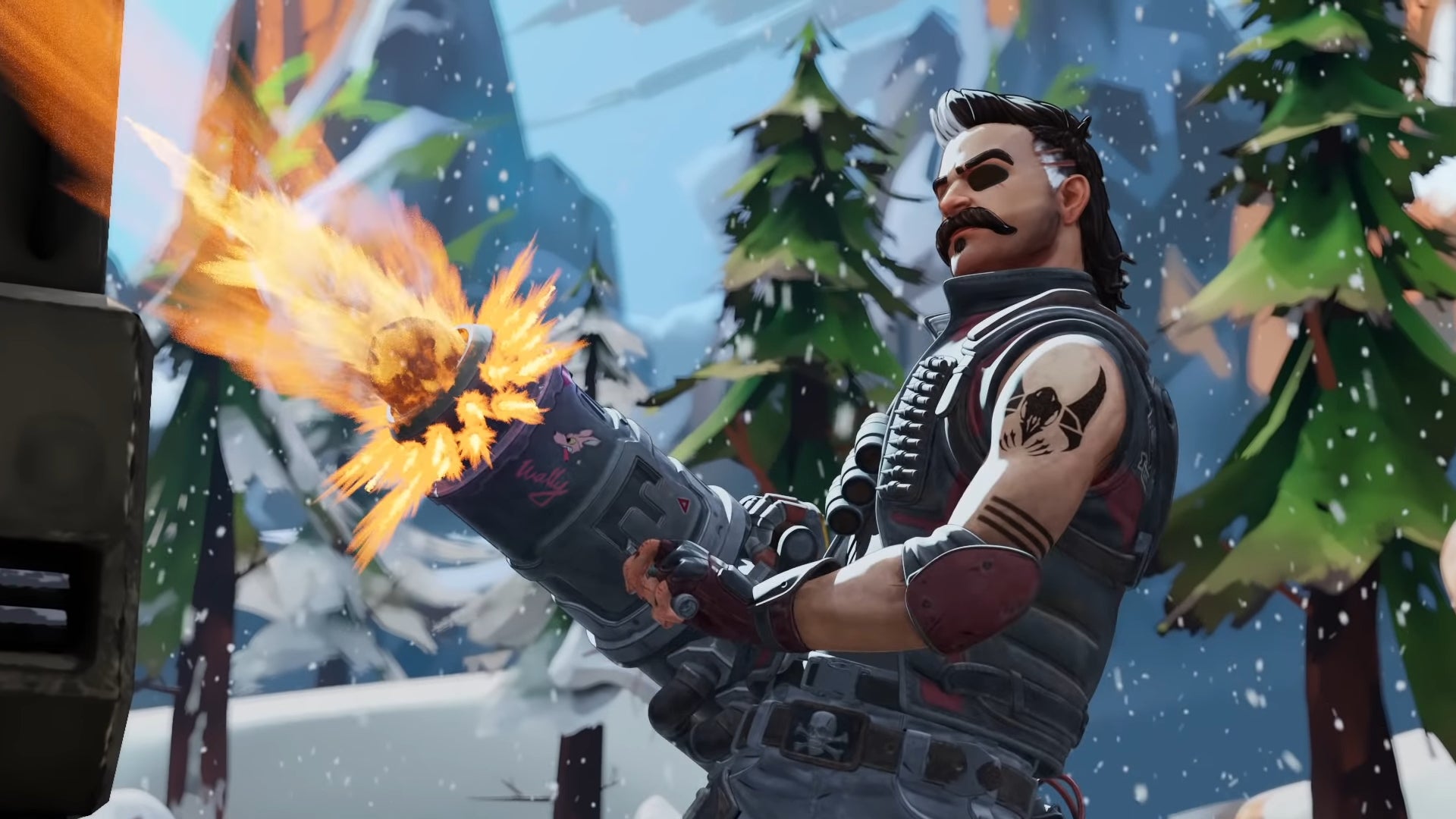 Fuse fires his Motherlode Ultimate into the air in Apex Legends.