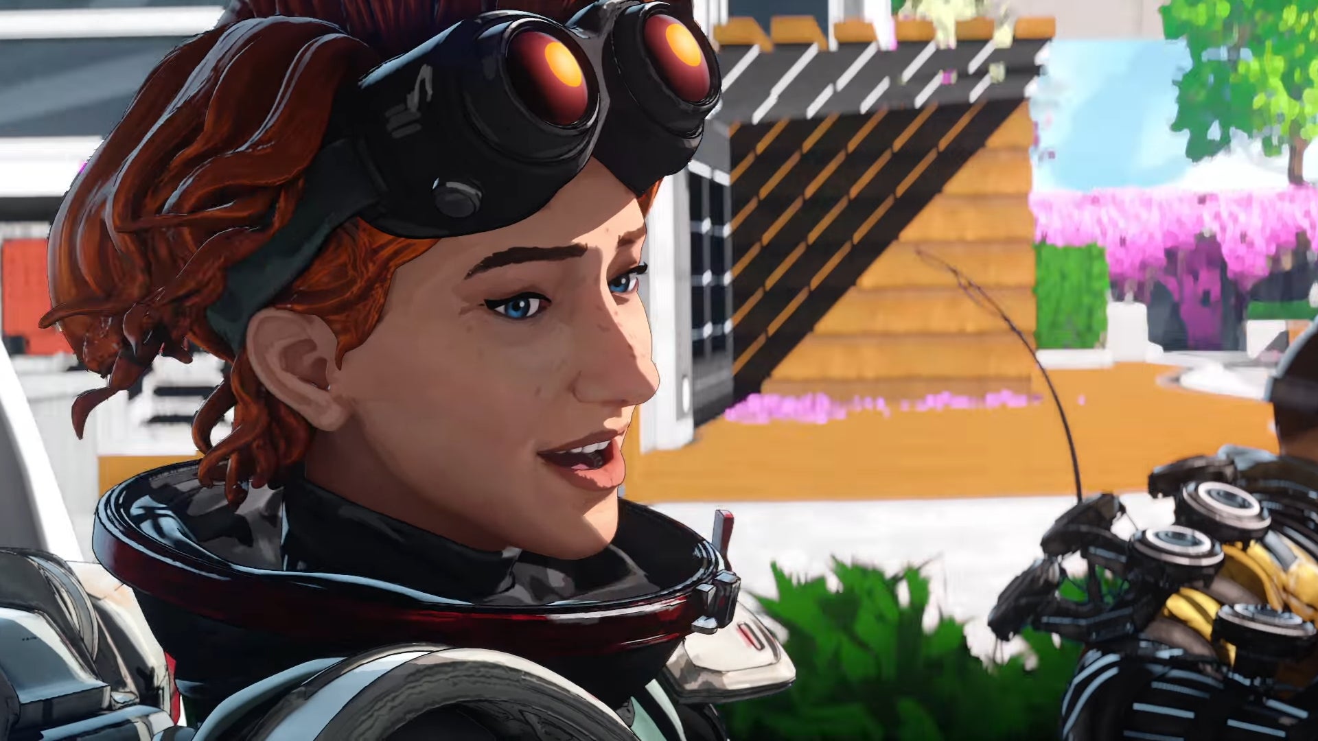 Horizon drives a Trident across Olympus in Apex Legends.