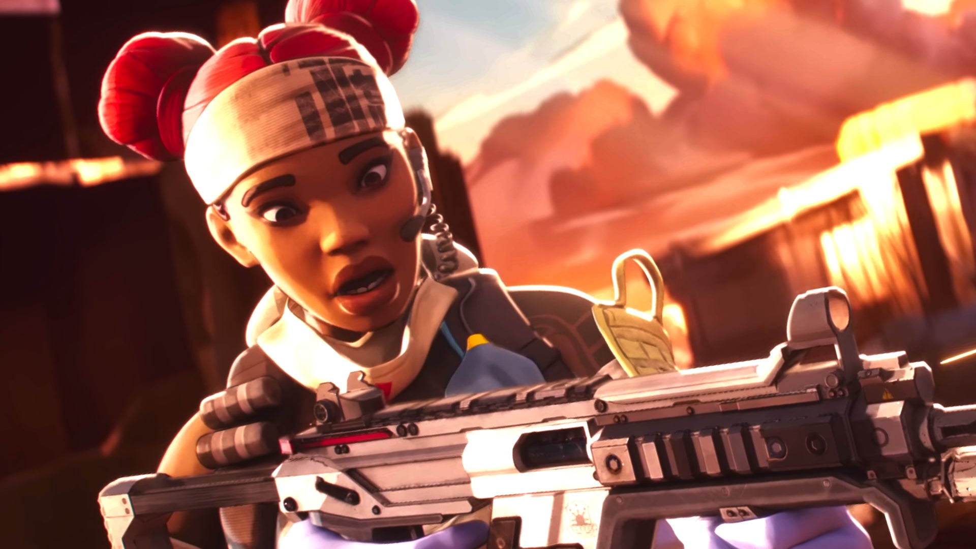 Lifeline is surprised to find her Assault Rifle has run out of bullets in Apex Legends.