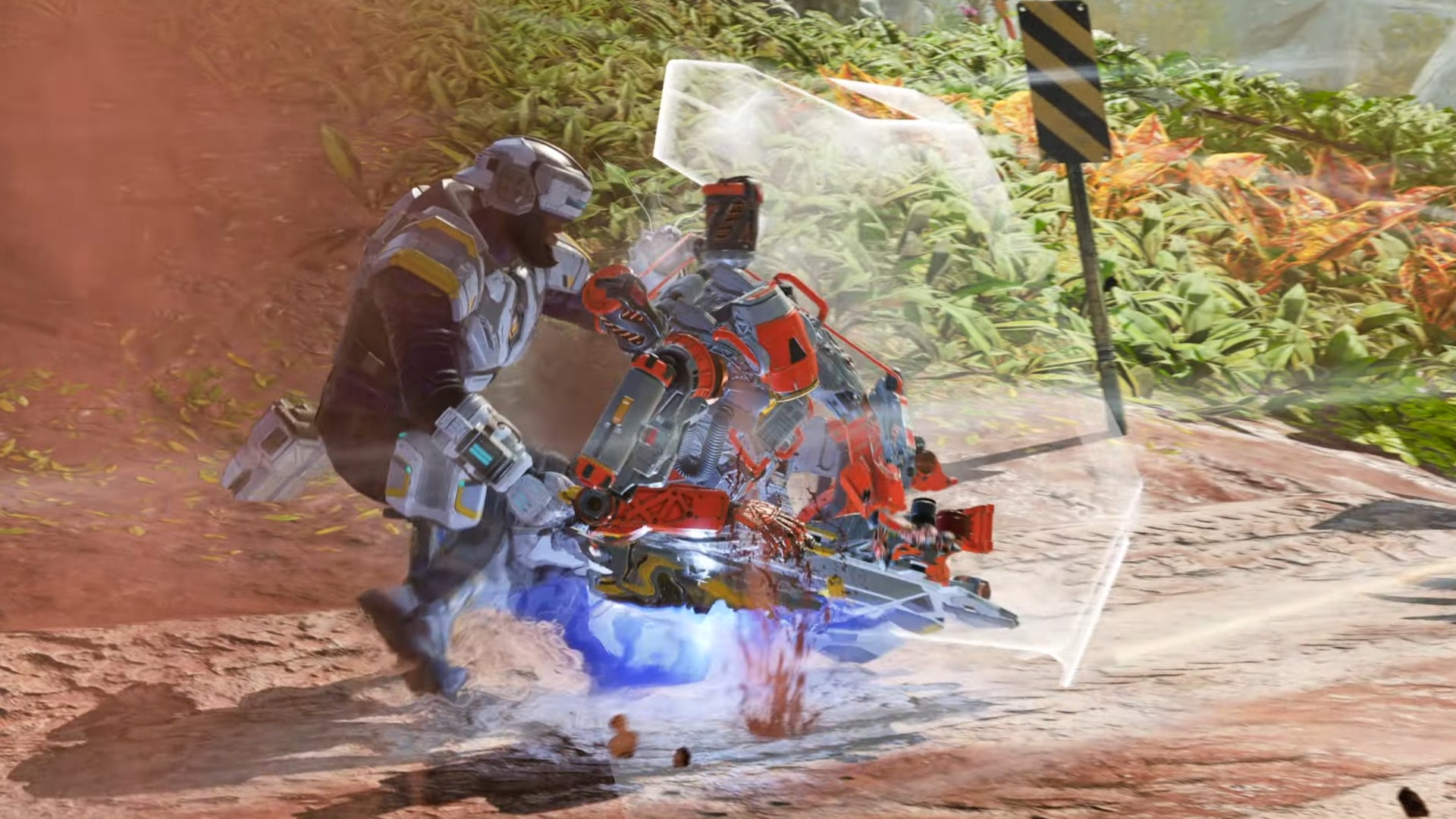 Newcastle in Apex Legends uses his Treat The Wounded Passive to protect a downed teammate while reviving them.