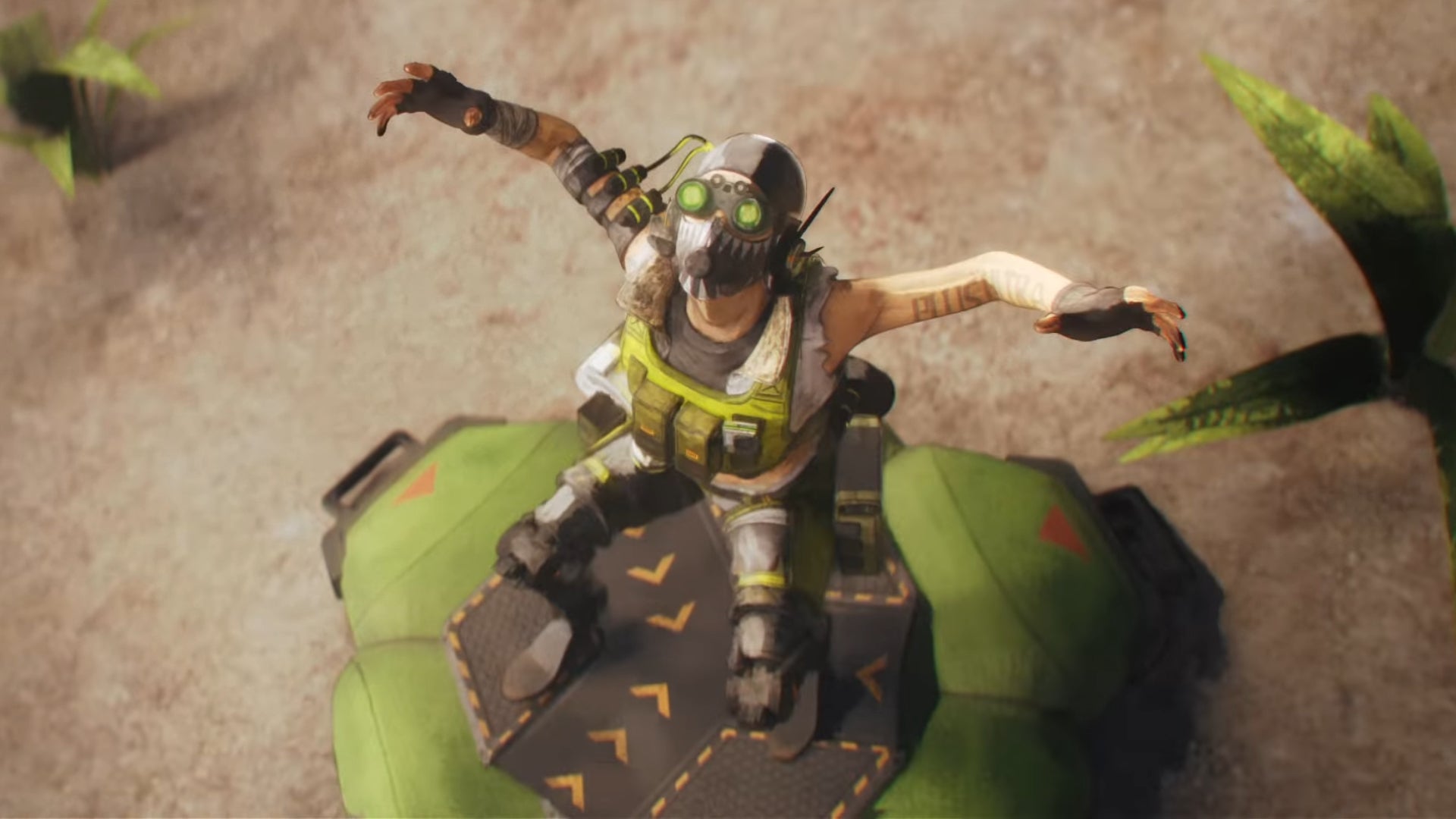 Octane bounces off his Launch Pad into the air in Apex Legends.