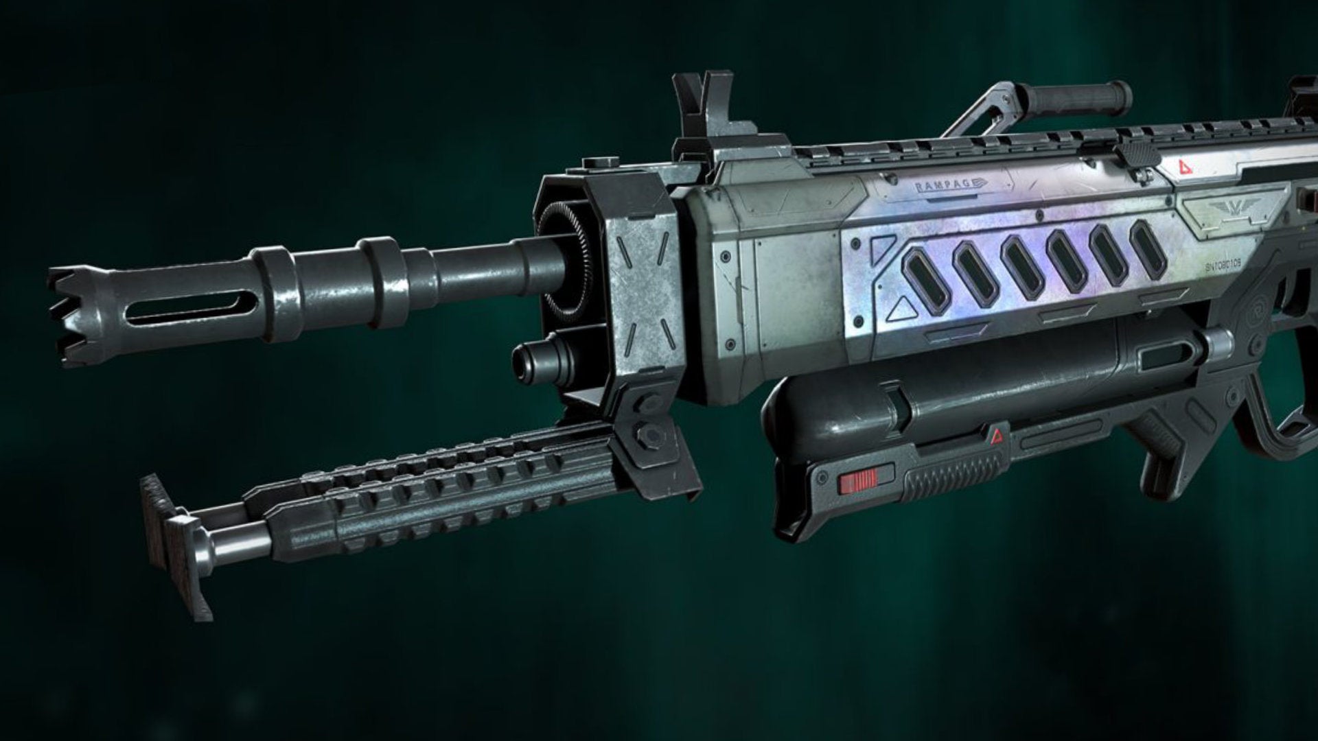 Promotional art of the Rampage, an LMG added in Season 10 of Apex Legends.