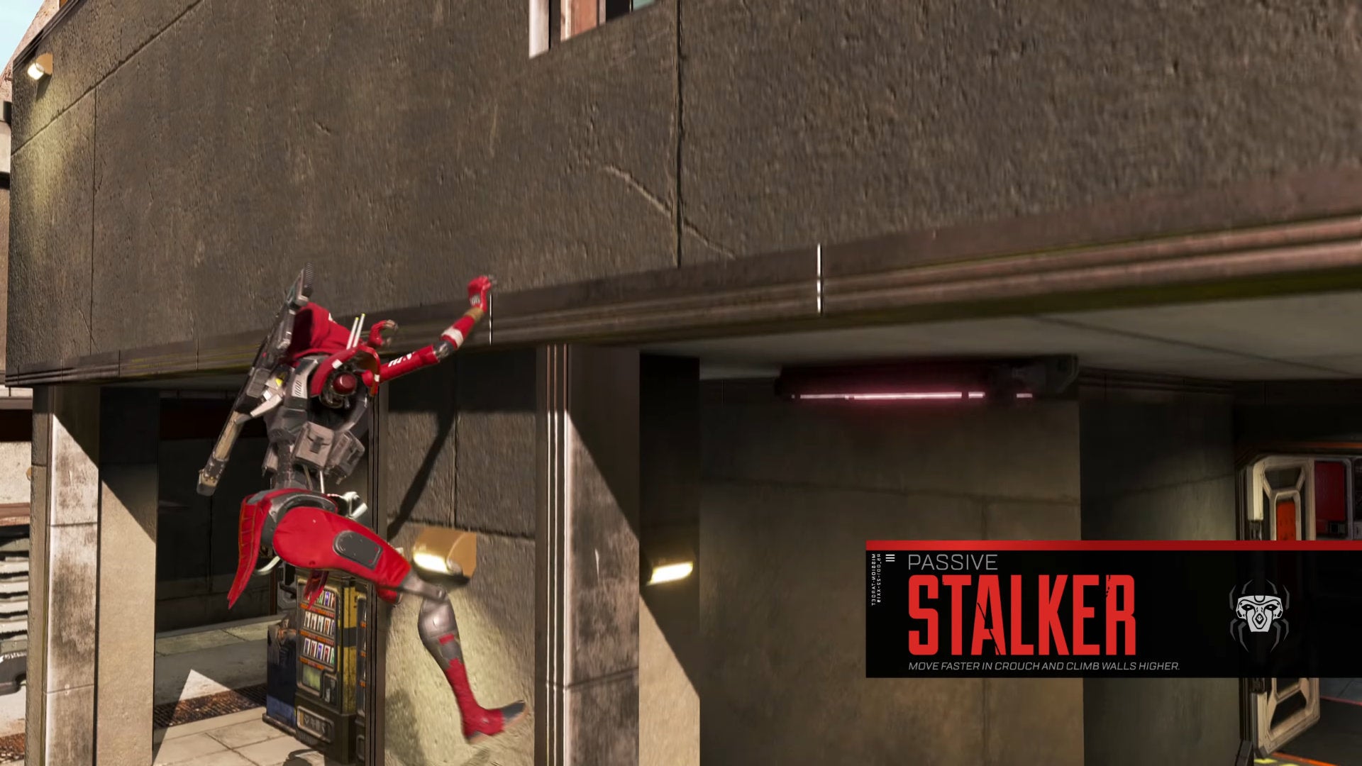 A screenshot from the Meet Revenant Apex Legends trailer of Revenant scaling a wall using his Passive ability.