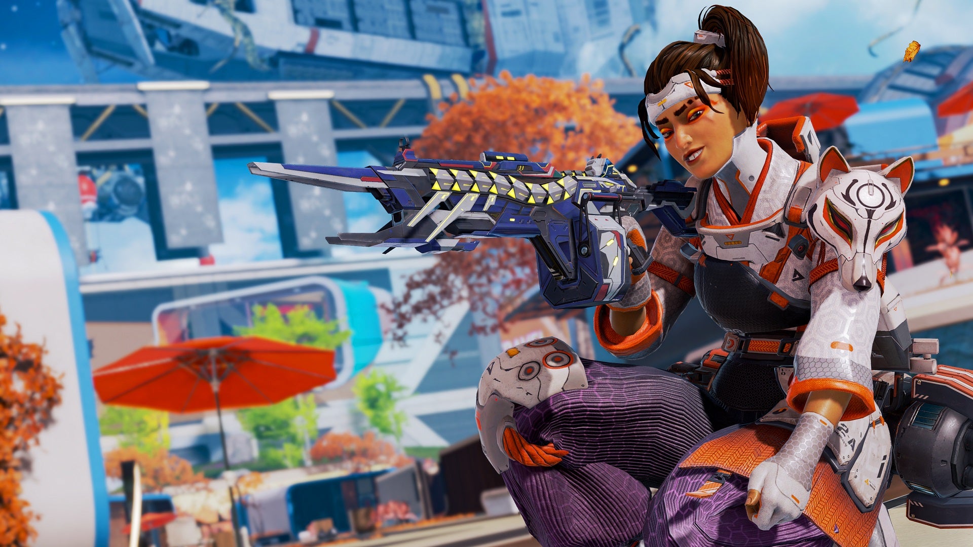 Rampart from Apex Legends looking cool and smug in a funky new skin.
