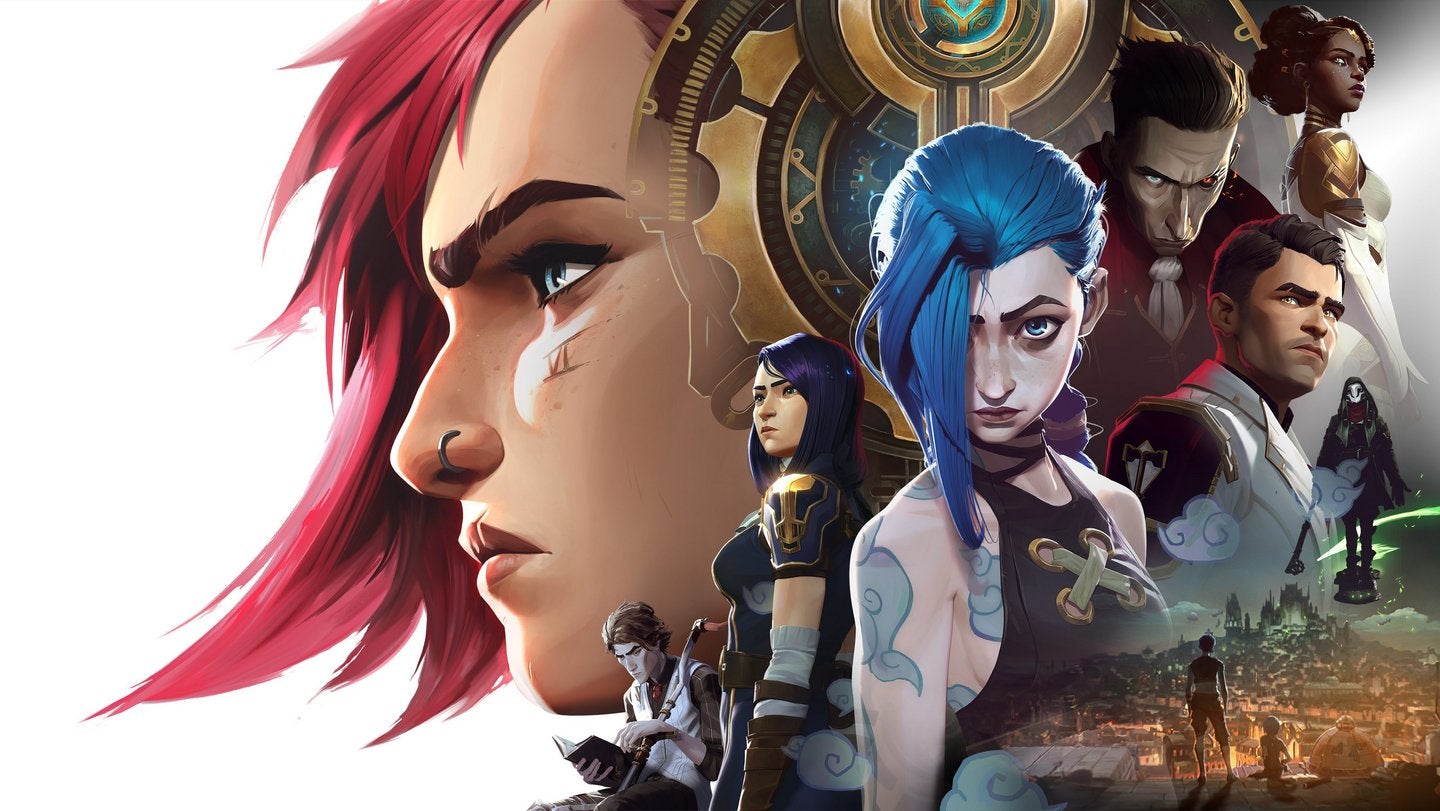 Art for Arcane featuring its main characters, such as Vi, Jinx, Jayce and more.
