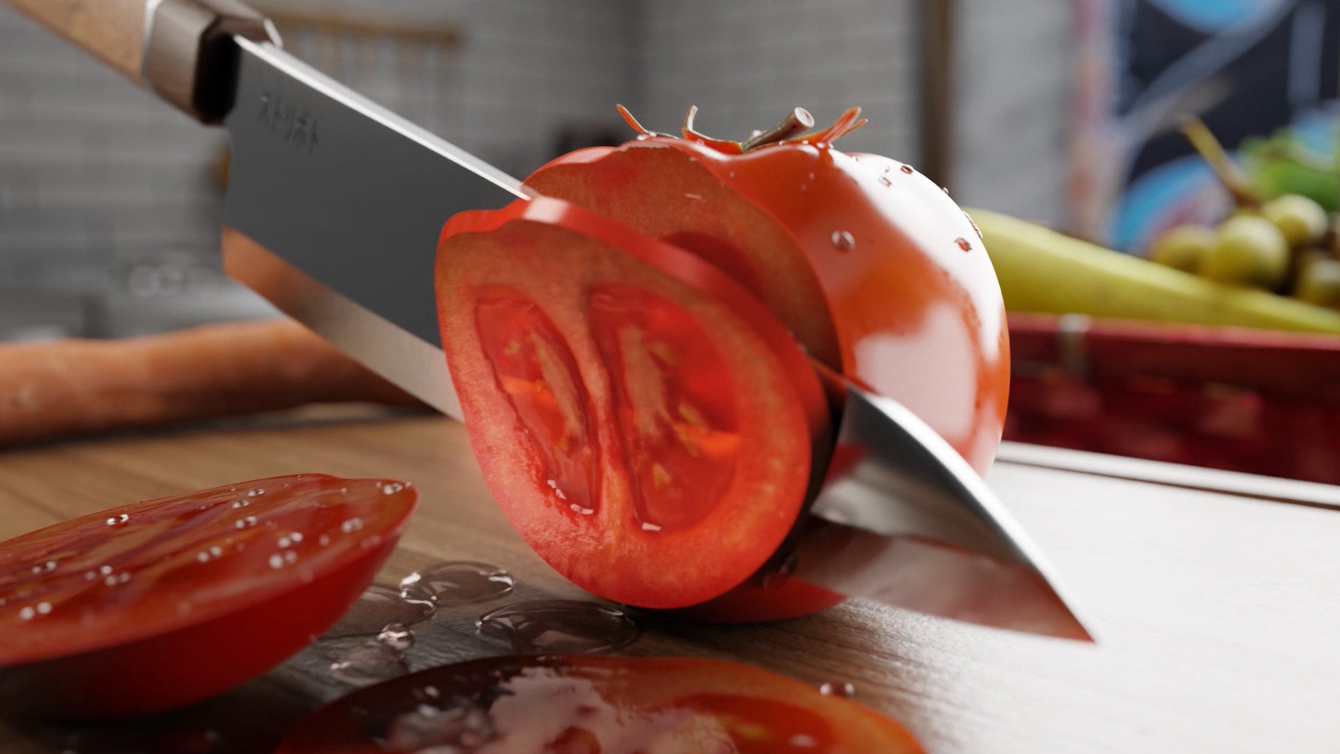 Slicing a tomato in an ASMR Food Experience screenshot.