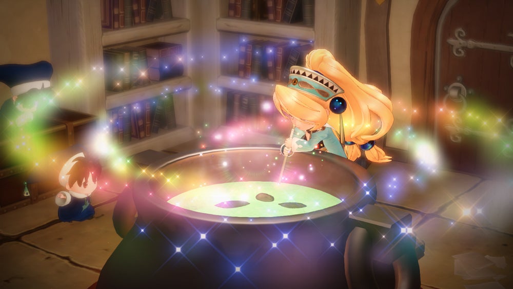 Marie stirs a potion in a cauldron in Atelier Marie remake.
