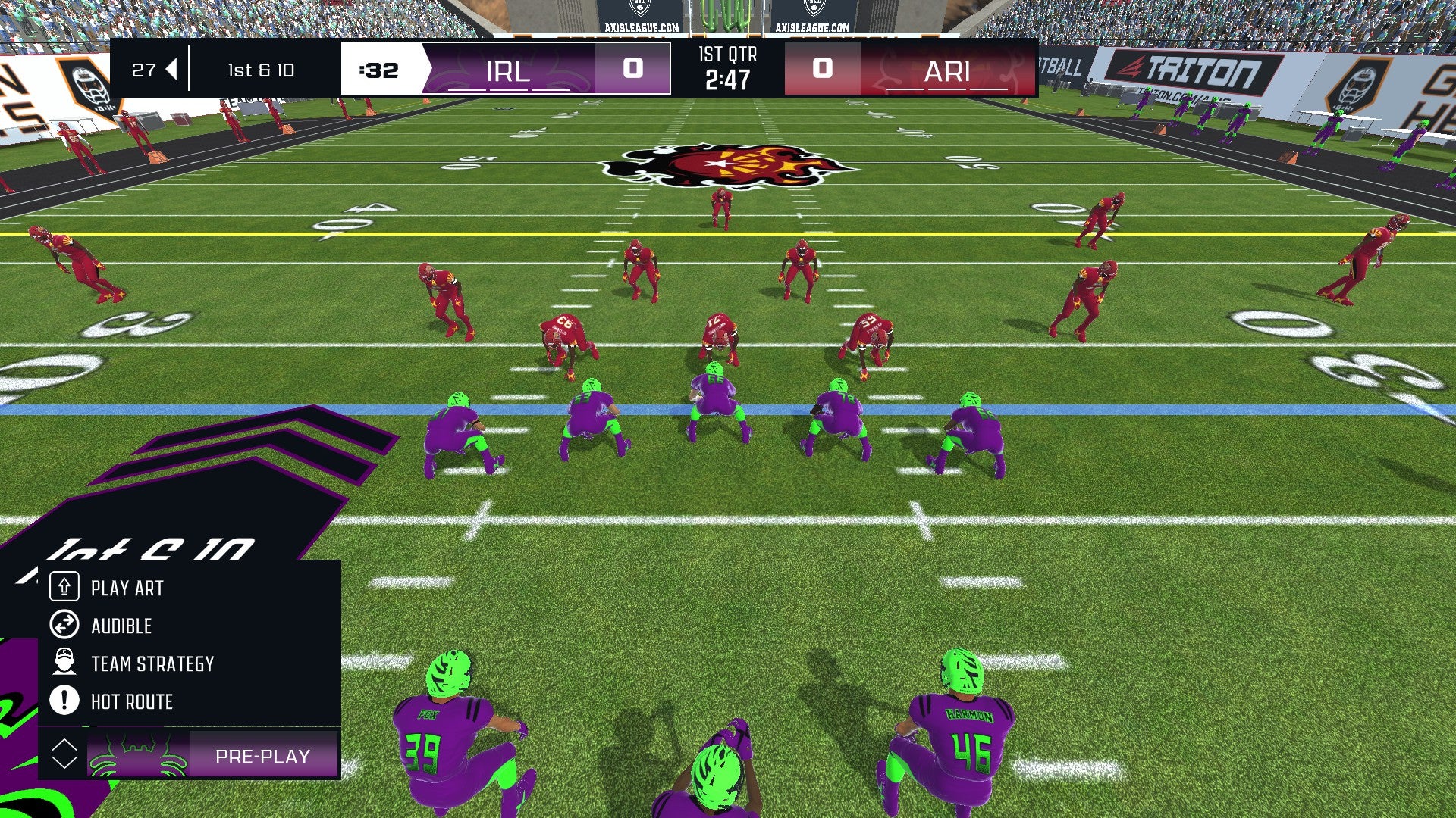 Two teams of American football players face off in Axis Football 2021