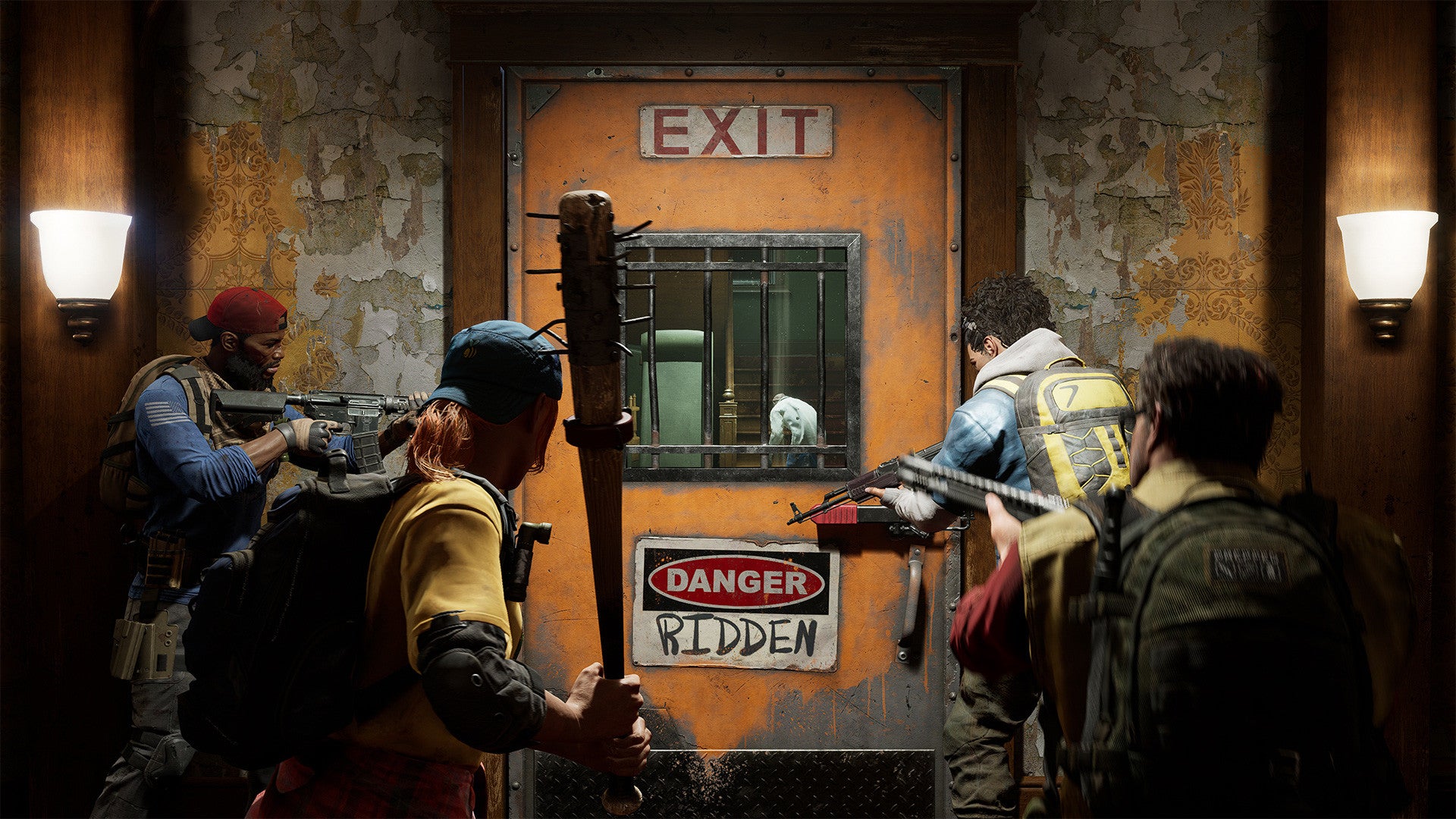 The survivors prepare to leave a safehouse in a Back 4 Blood screenshot.