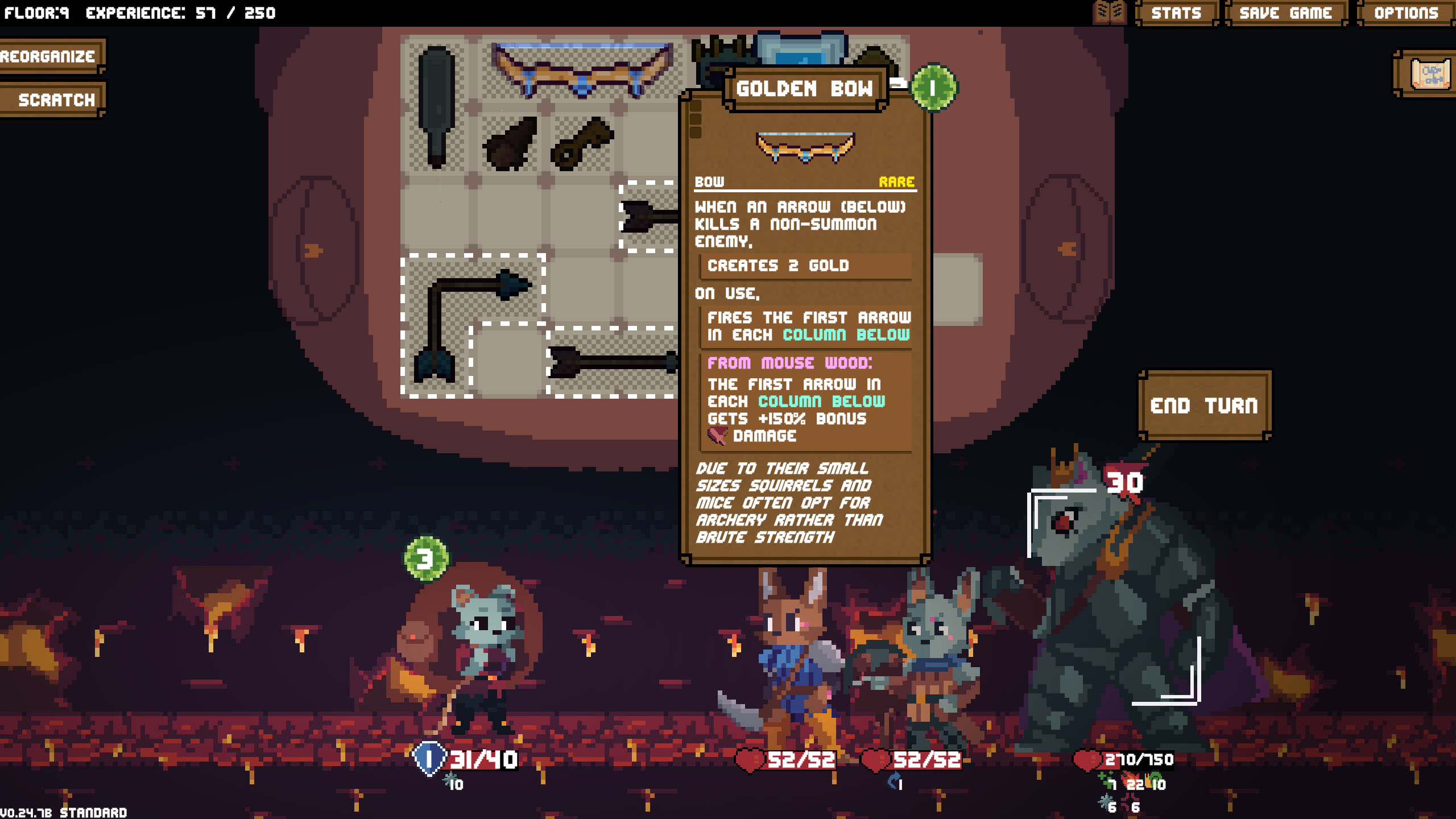 An archer mouse melts baddies in a Backpack Hero screenshot.