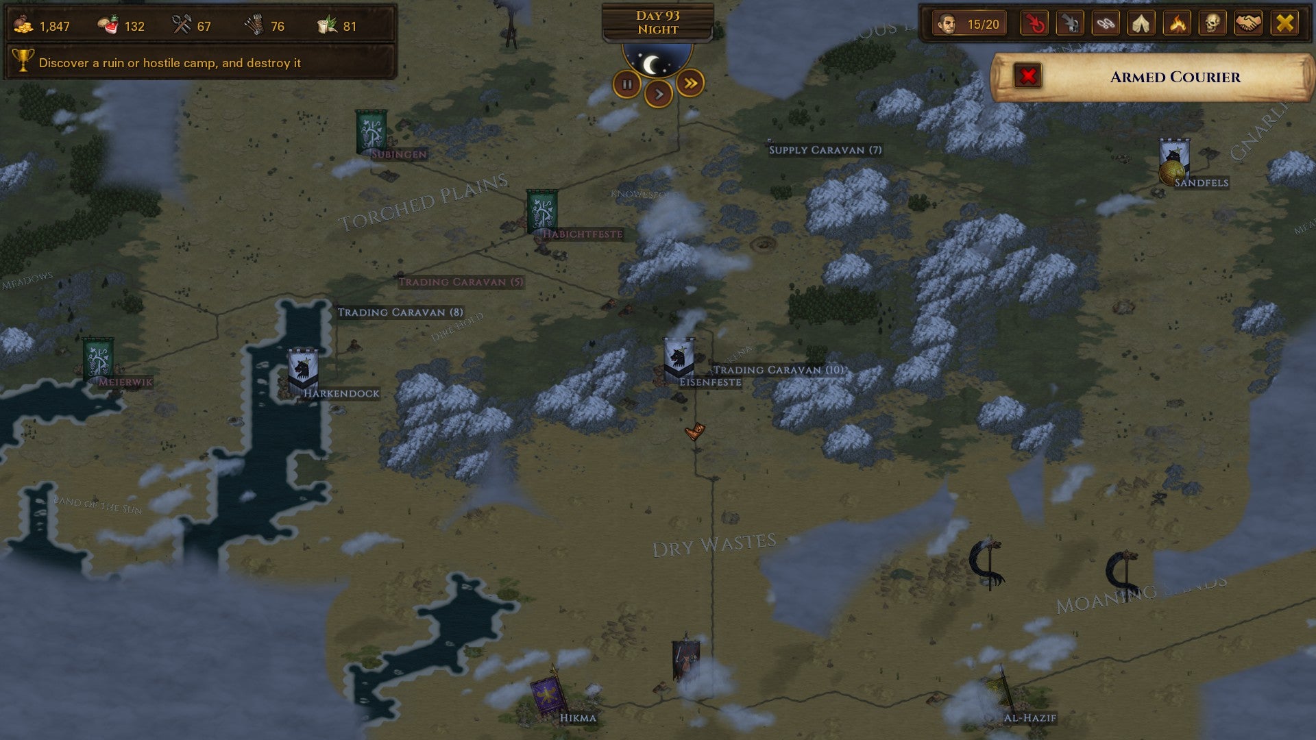The world map in Battle Brothers, a misty and treacherous place