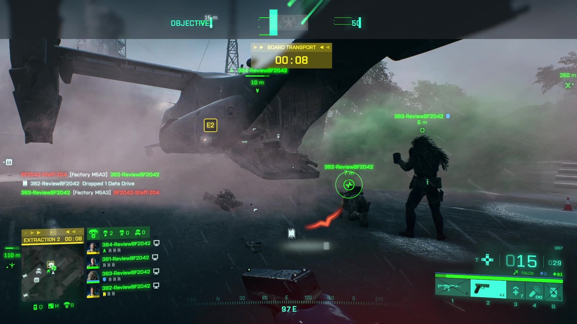 A squad desperately tries to board a plane for extraction in Battlefield 2042.