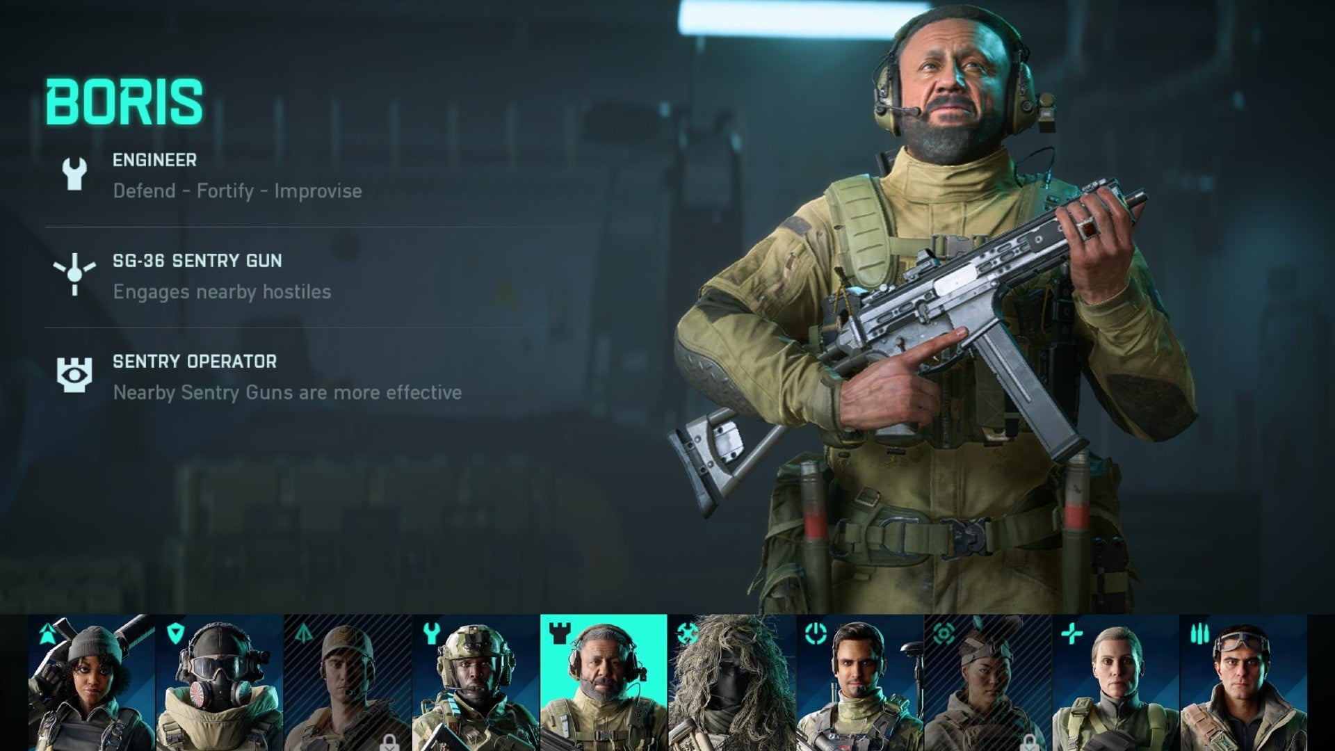 Boris in the specialist menu in Battlefield 2042