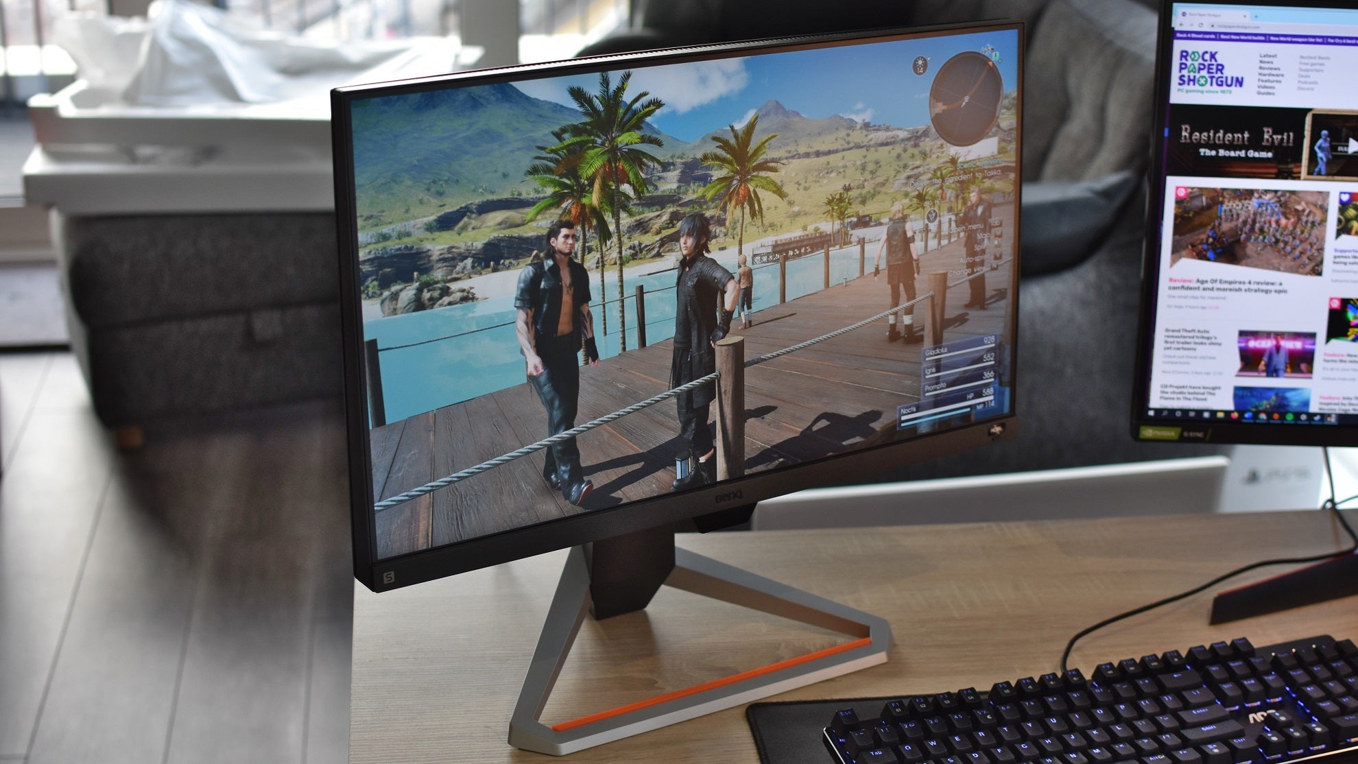 The BenQ Mobiuz EX2510S gaming monitor on a desk.