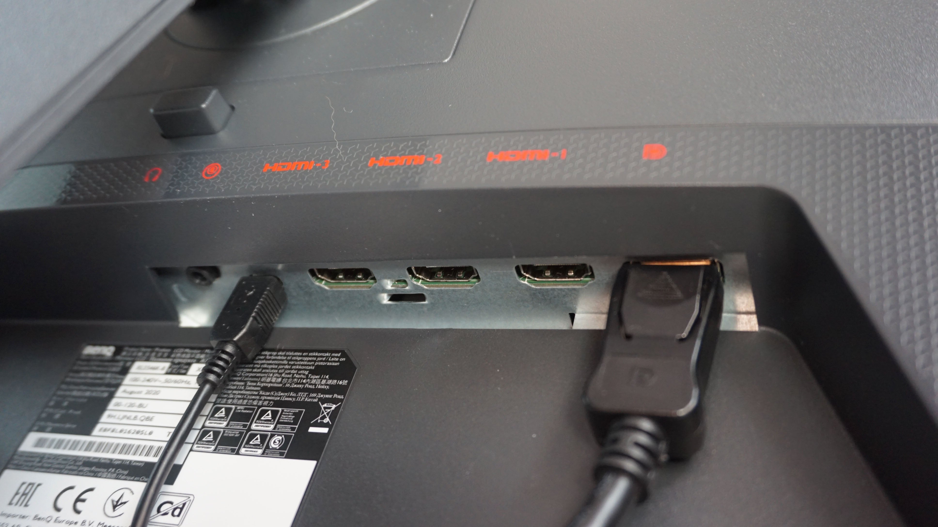 A photo of the BenQ Zowie XL2546K gaming monitor's display inputs