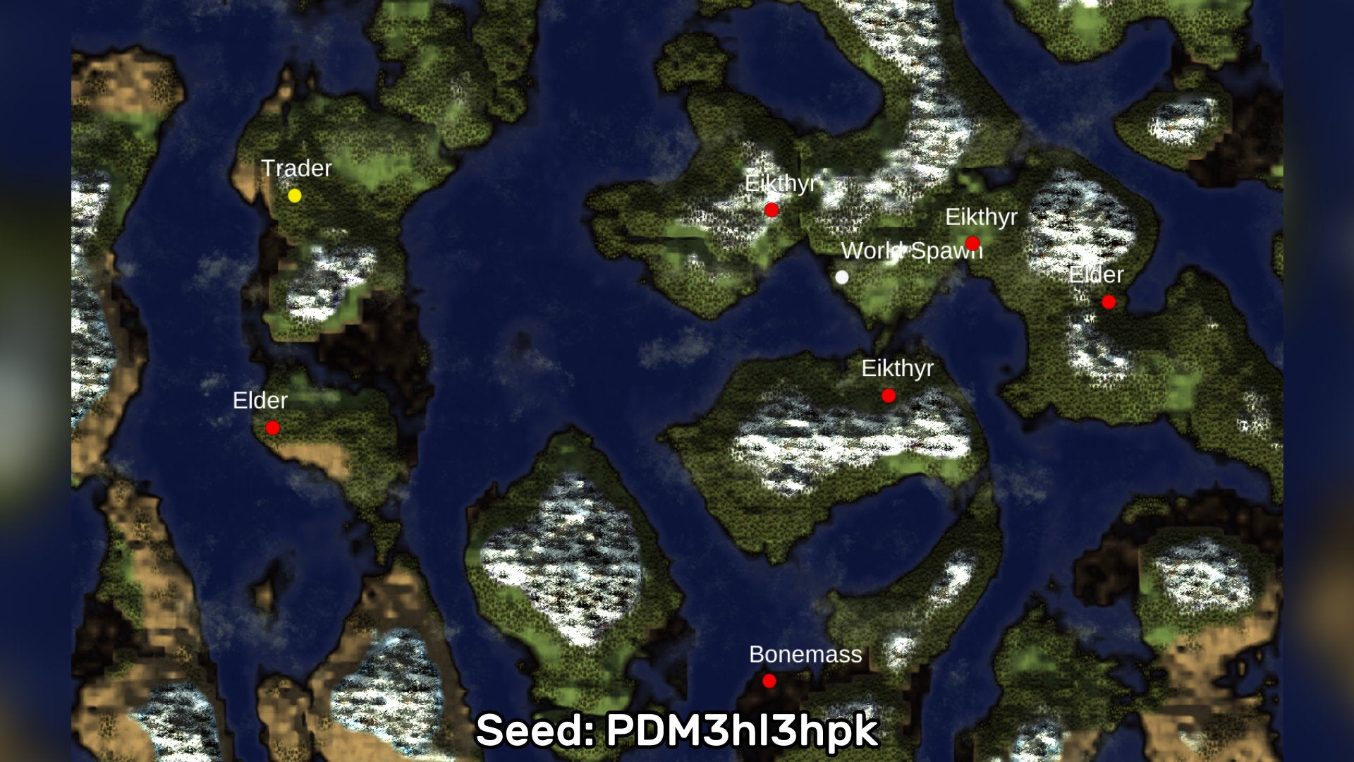 A screenshot of one of the best Valheim seeds we've found, using the Valheim World Generator tool. Seed: PDM3hl3hpk