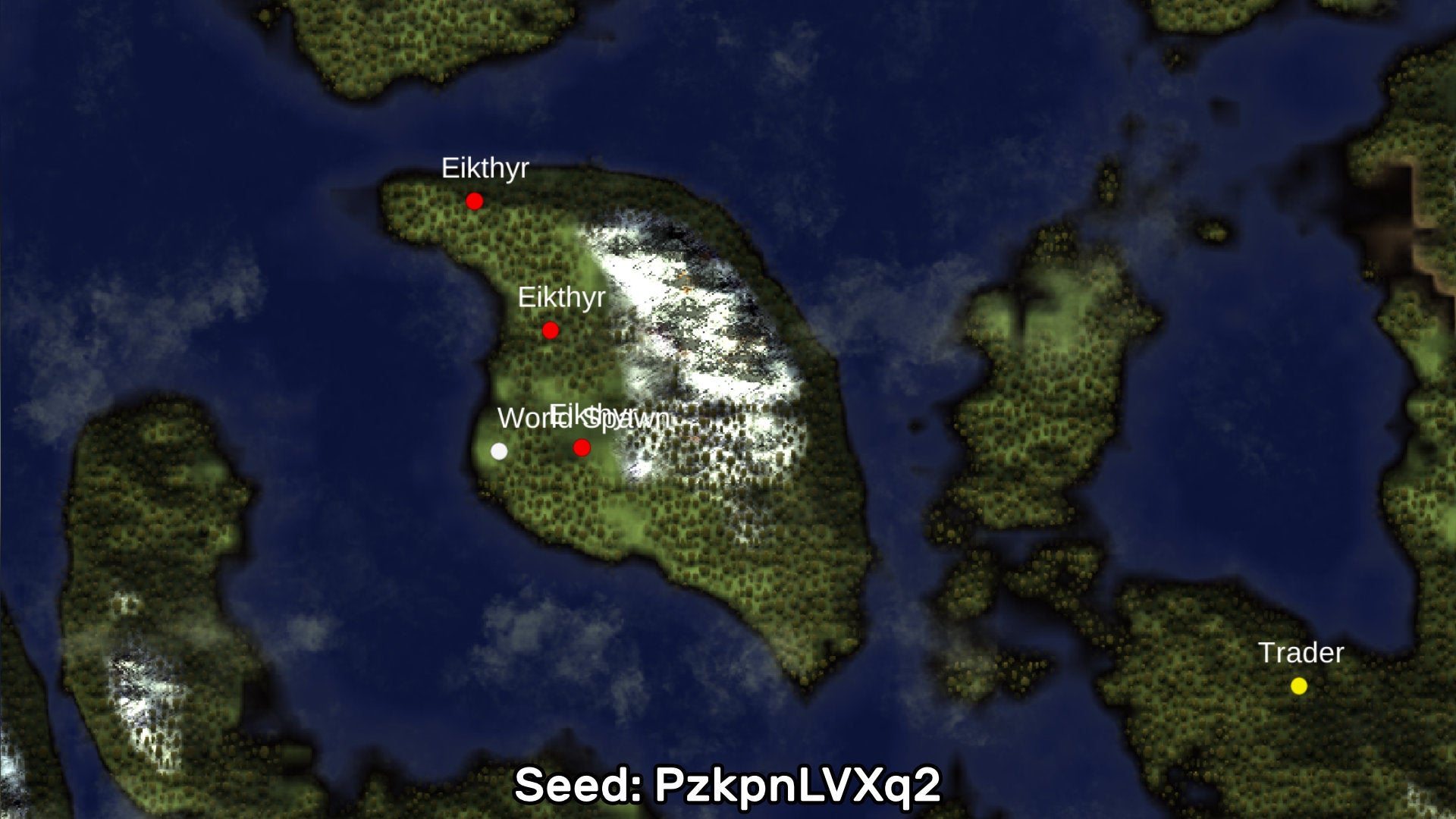 A screenshot of one of the best Valheim seeds we've found, using the Valheim World Generator tool. Seed: PzkpnLVXq2