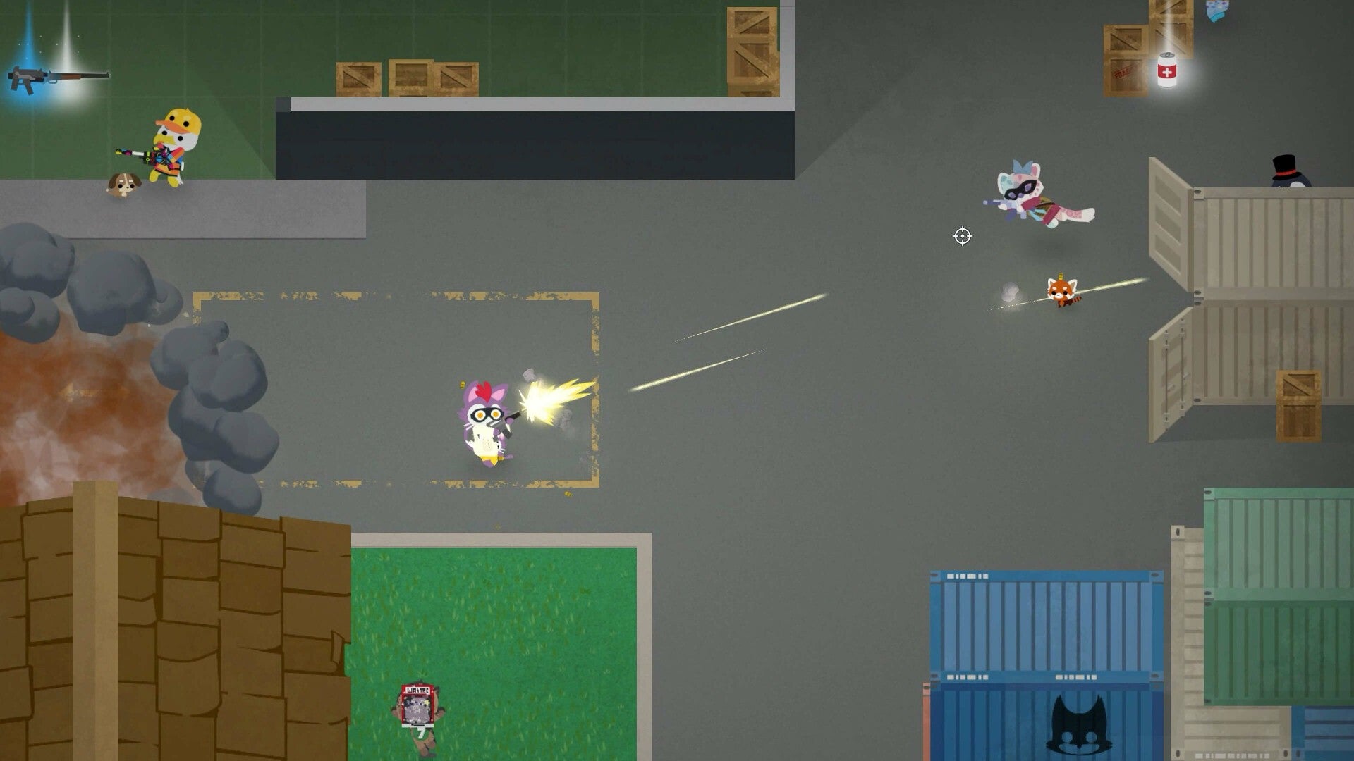 Super Animal Royale image showing cute animals in a gunfight surrounded by shipping containers.