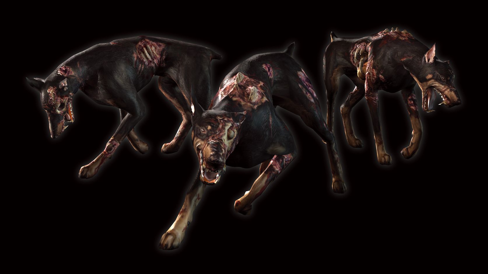 três cães zumbis de Resident Evil 2