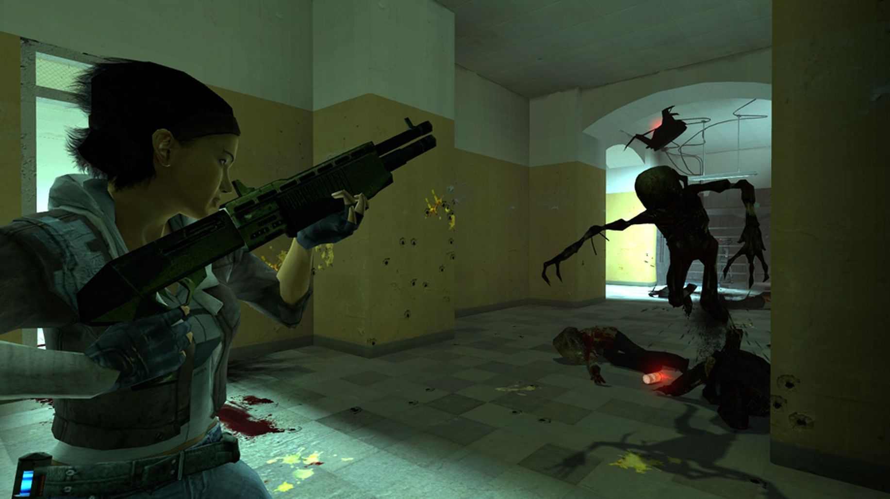 Um zumbi horrível correndo em Alyx em Half-Life 2