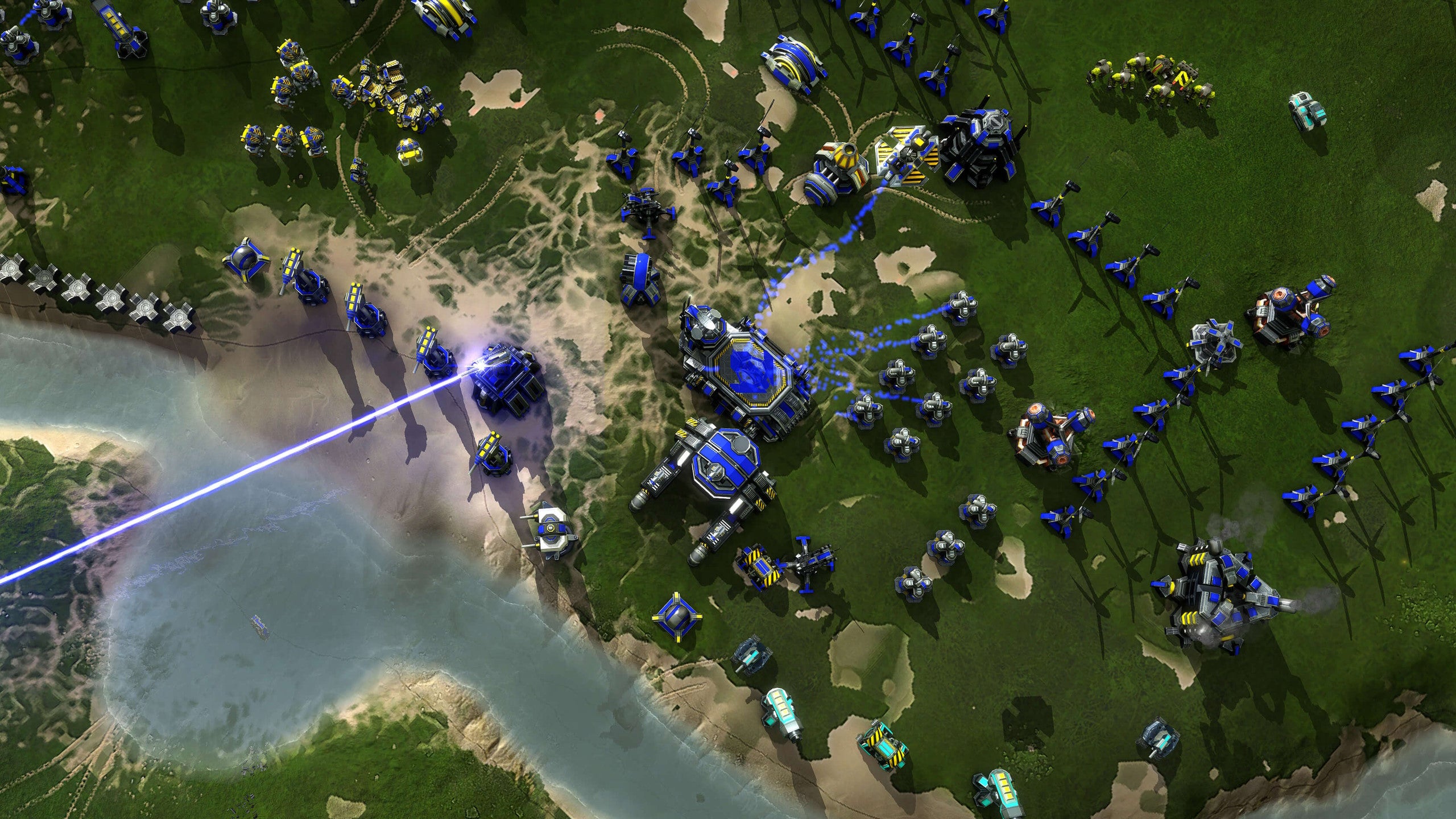 A top down screenshot of several robotic battle units in Beyond All Reason