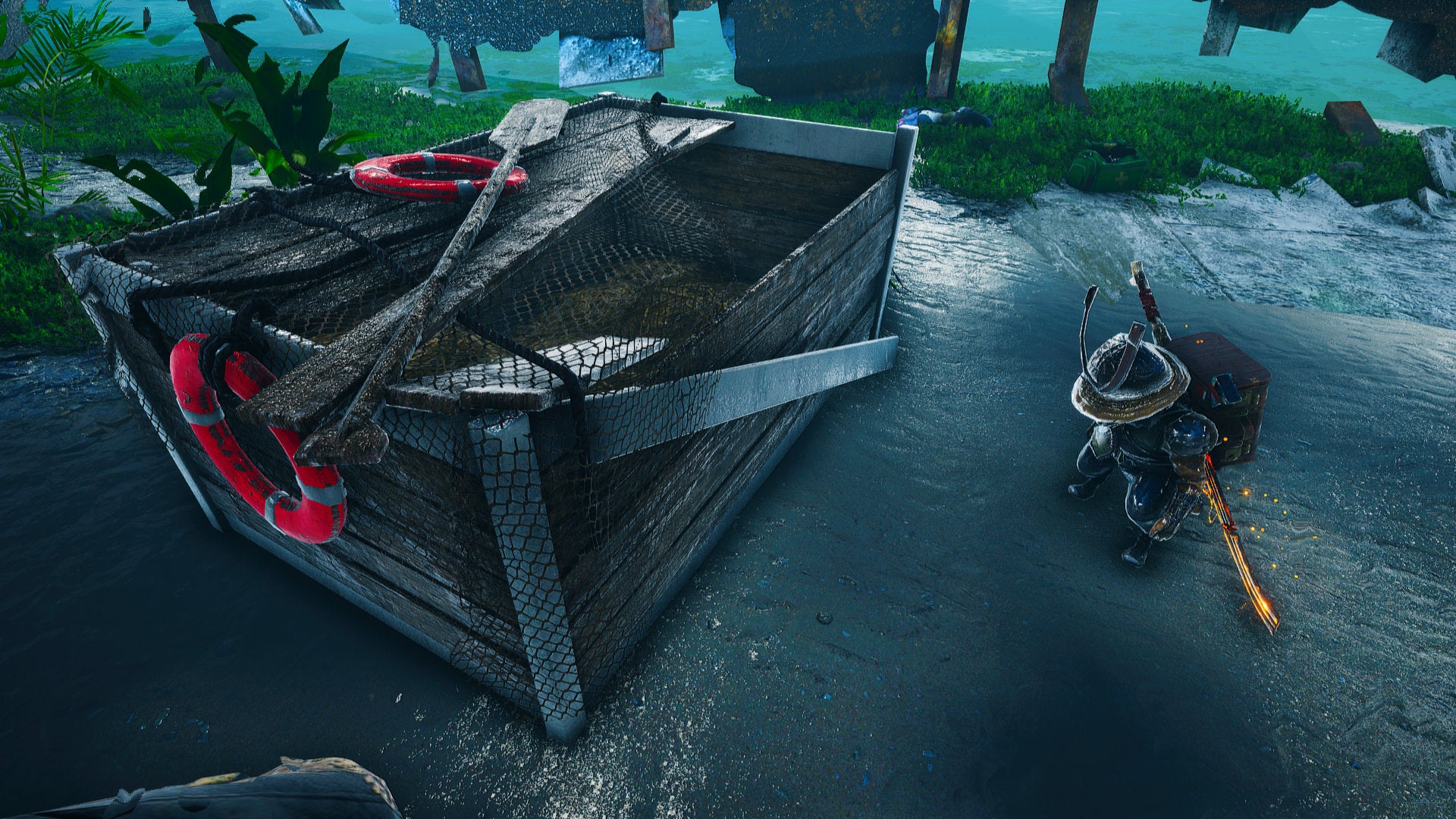 A Biomutant screenshot of the player standing next to a newly opened Googlide Wrekbox.