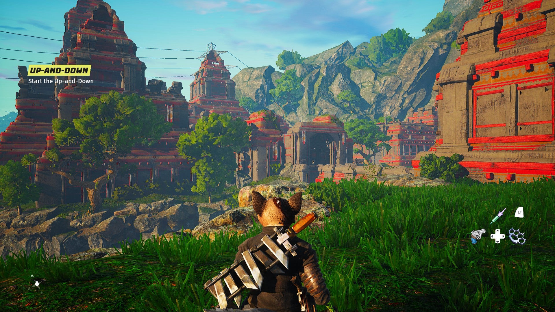 A leafy landscape in Biomutant using Low graphics settings