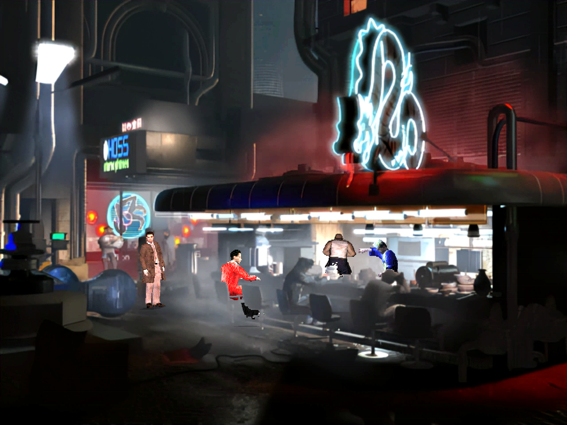 Howie Lee's noodle bar in a Blade Runner: Enhanced Edition screenshot.