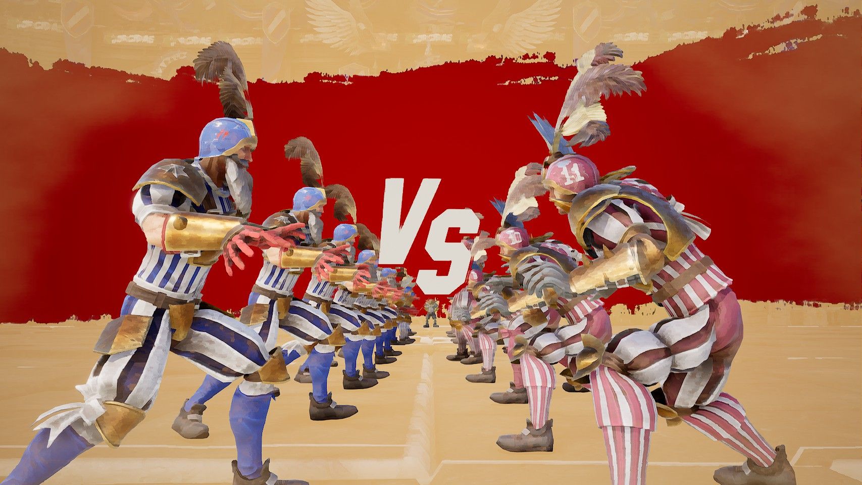 Two teams in feathered hats face off against each other in the Blood Bowl 3 closed beta