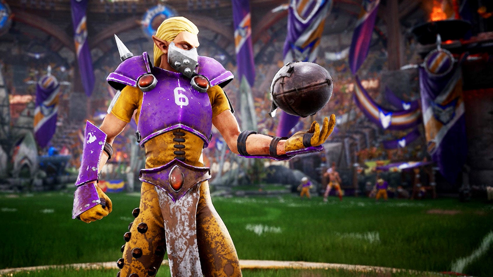 Tossing the ball in a Blood Bowl 3 screenshot.
