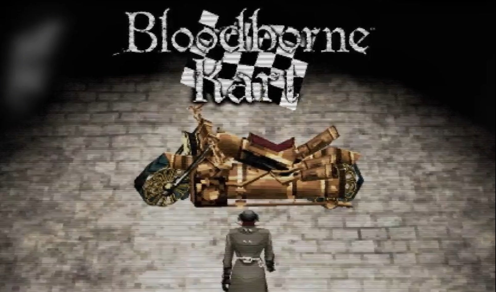 An image from the Bloodborne Kart trailer showing the protagonist walking towards their bike, posed like the Akira poster.