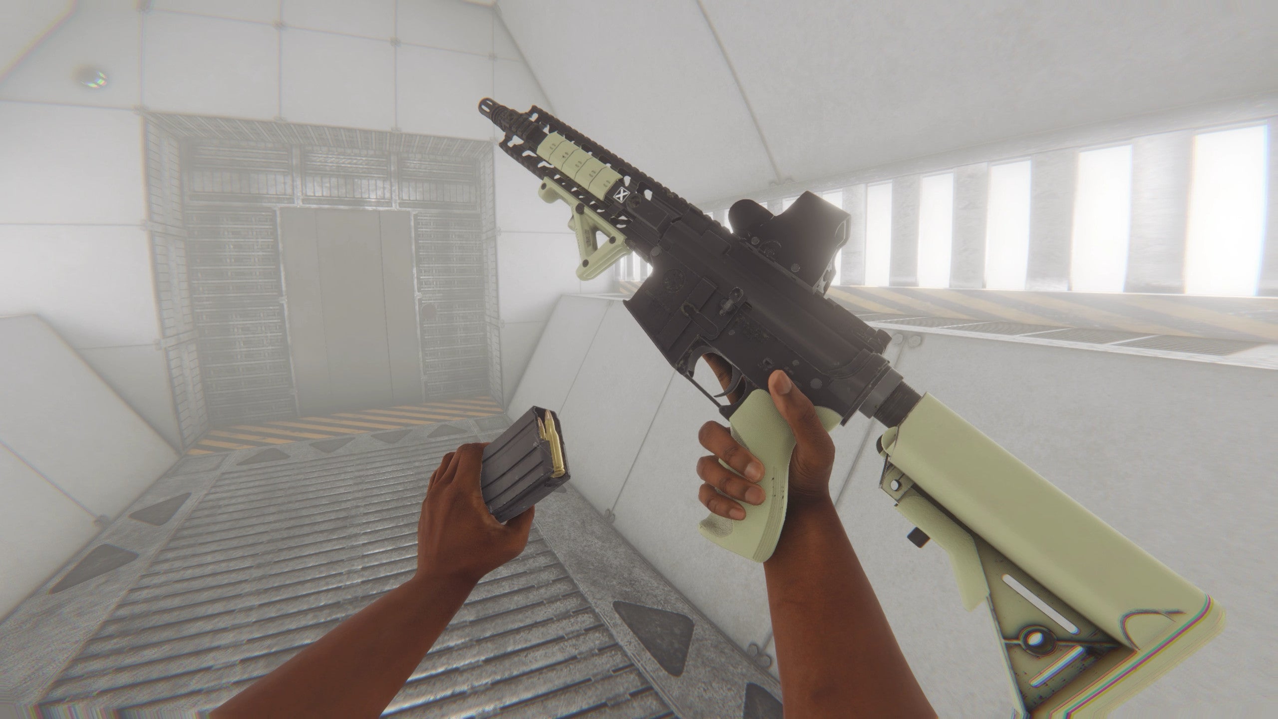 The player reloads an automatic rifle in Bonelab