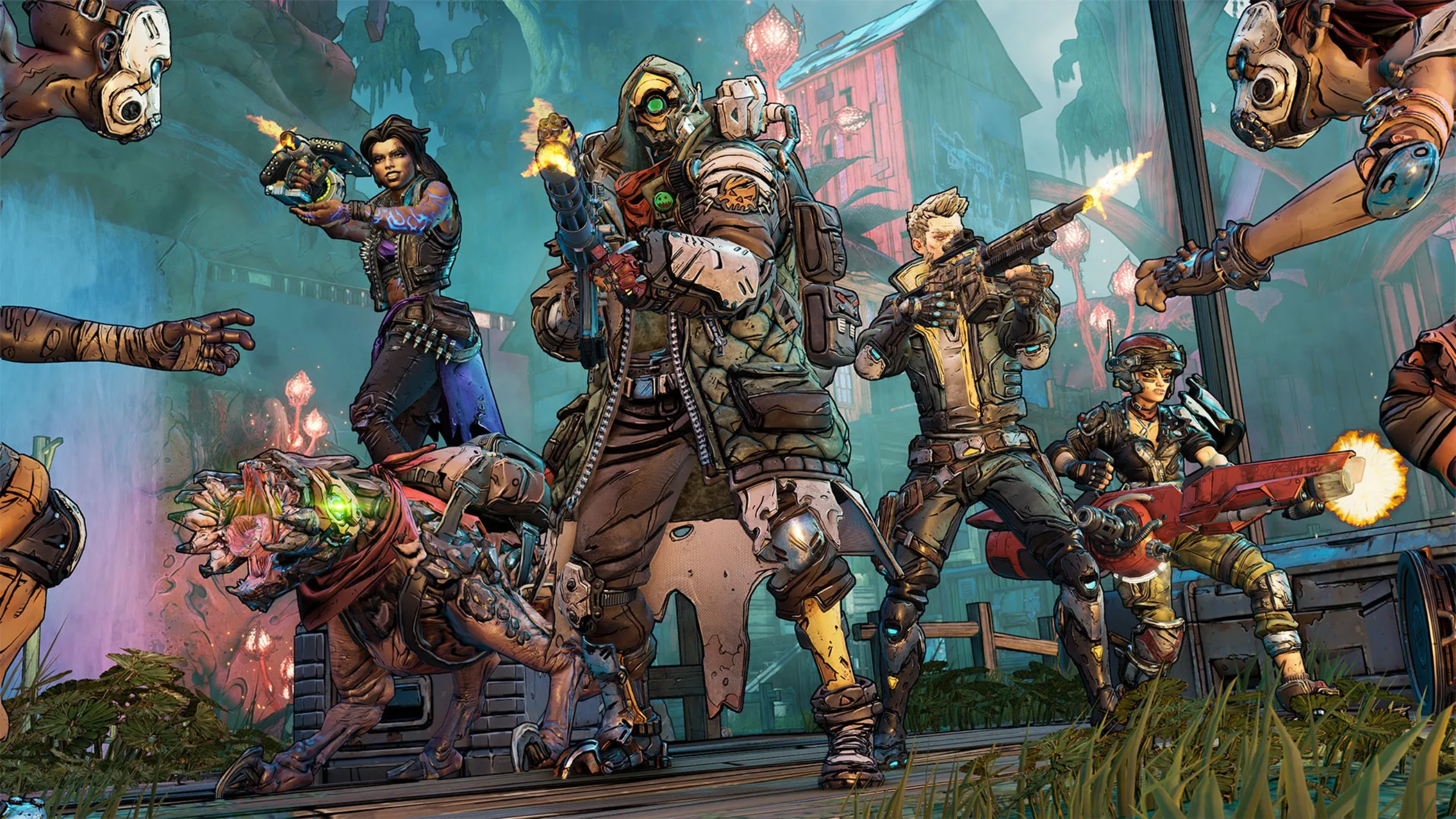 A group of gun-wielding characters band together in Borderlands 3