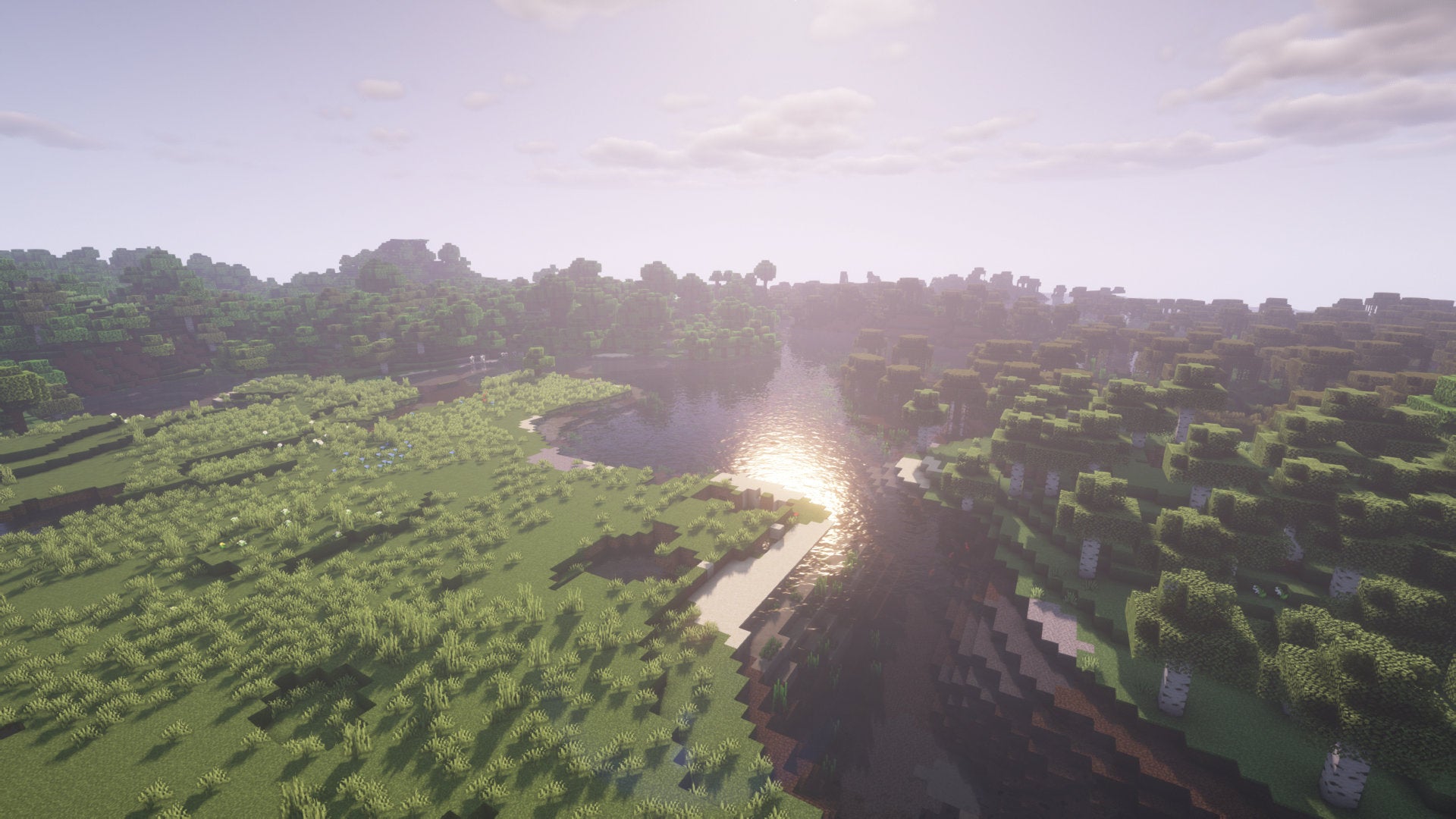 A Minecraft screenshot of a landscape with BSL Shaders enabled.