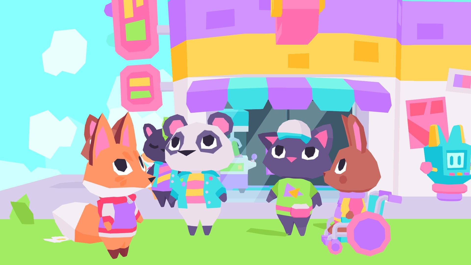 The Fluff Squad meet outside Button City's arcade.