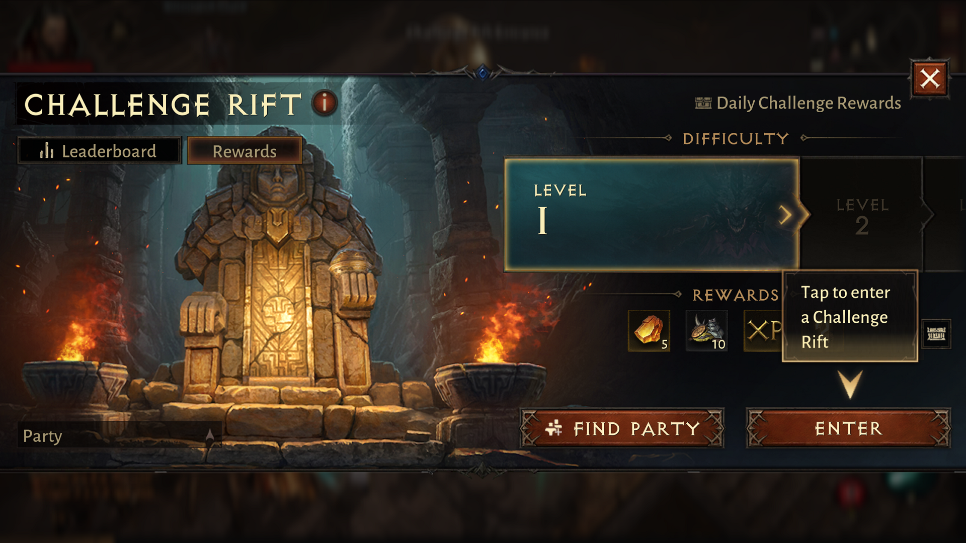 The UI for opening Challenge Rifts in Diablo Immortal