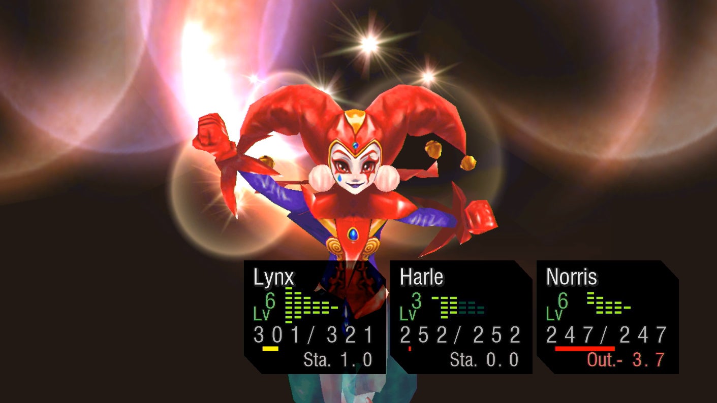 Magical clowning in a Chrono Cross: The Radical Dreamers Edition screenshot.