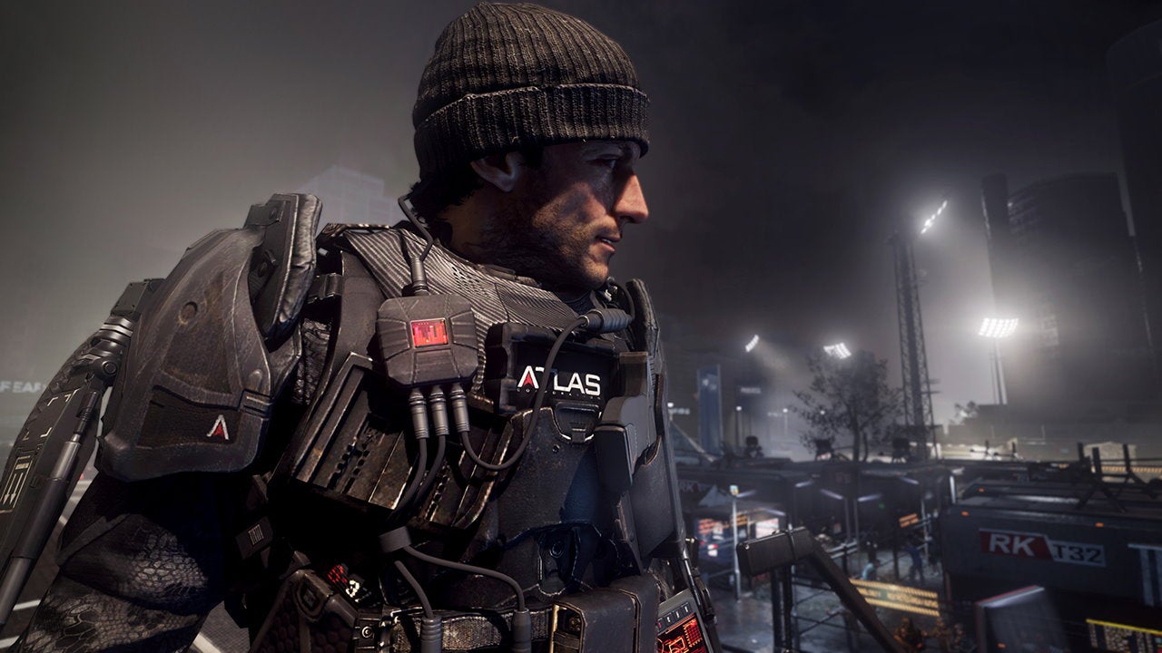 A close of a soldier in a beanie hat in Call Of Duty: Advanced Warfare