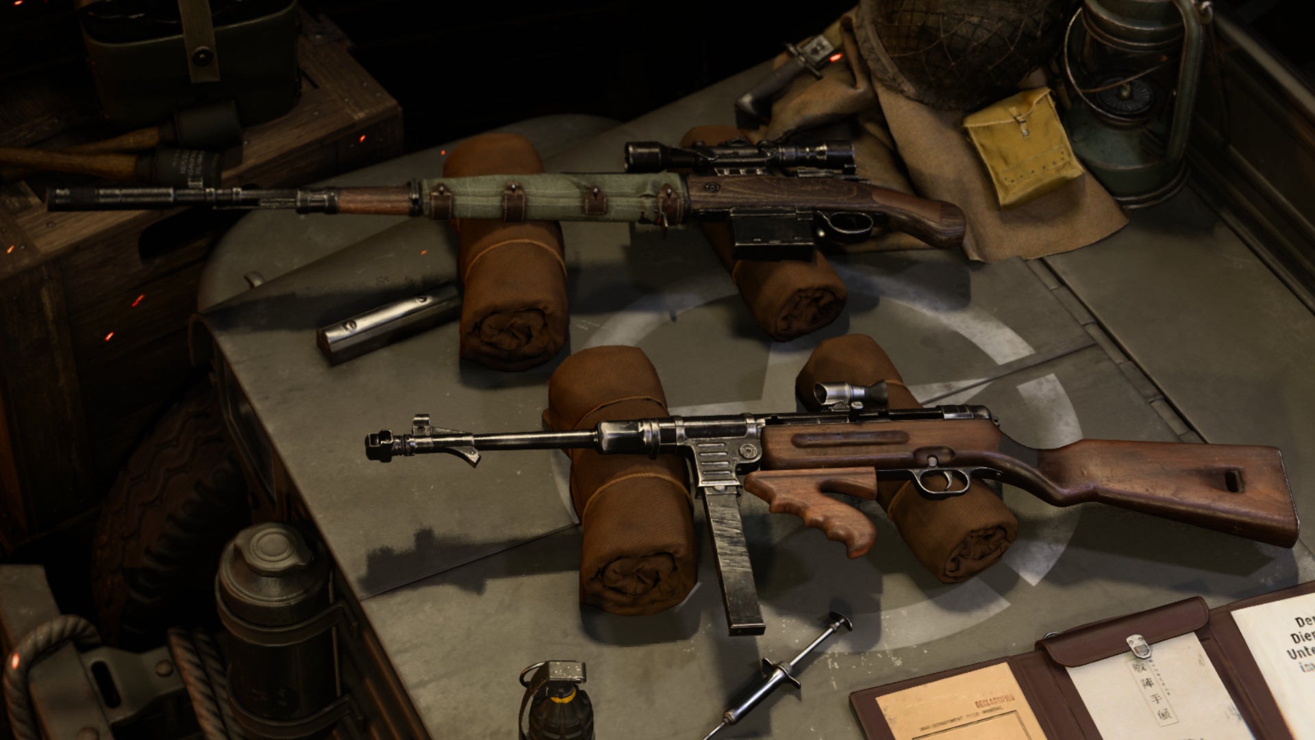 the Kar98k lying next to the MP40 in the Gunsmith screen of Call Of Duty: Vanguard.