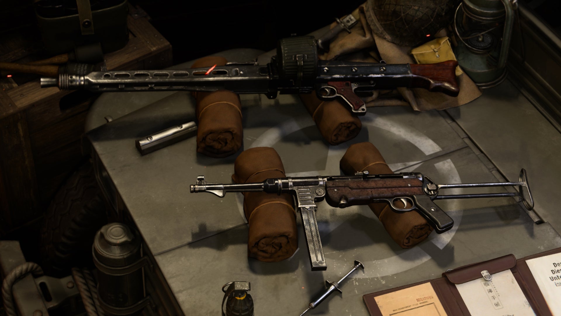 the MG42 lying next to the MP40 in the Gunsmith screen of Call Of Duty: Vanguard.